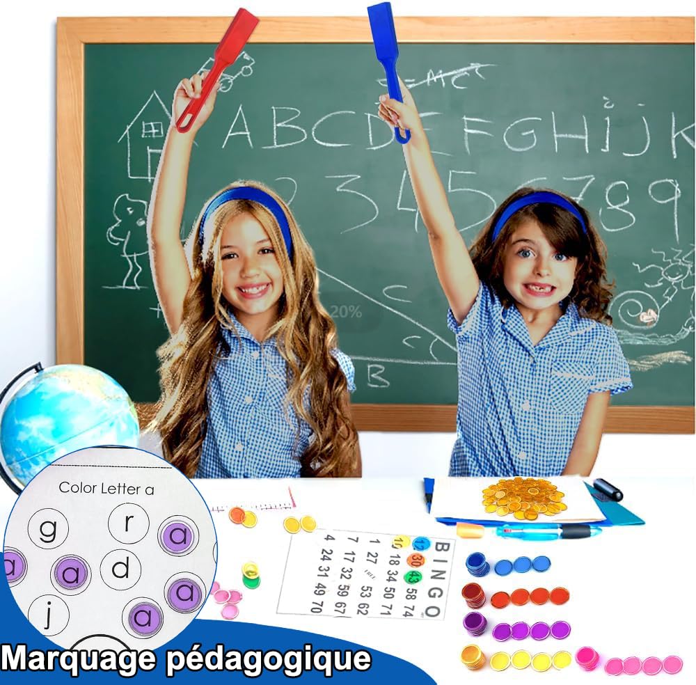 Jetons de Loto avec Anneaux Métalliques - Accessoires de Jeu d'Échecs Transparent pour Bingo - Puces de Comptage de Mathématiques
