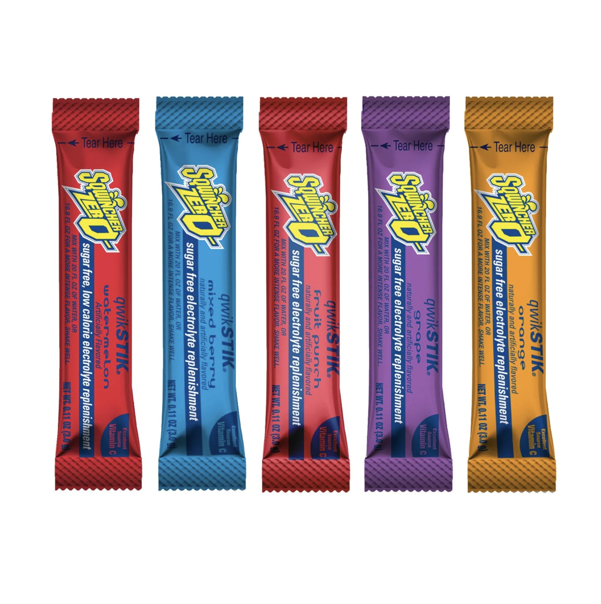 500 Pack - Qwik Stik Hydration Powdered Packets - Assorted Popular Flavors (Orange, Grape, Fruit Punch, Mixed Berry, Watermelon) - Sugar-Free