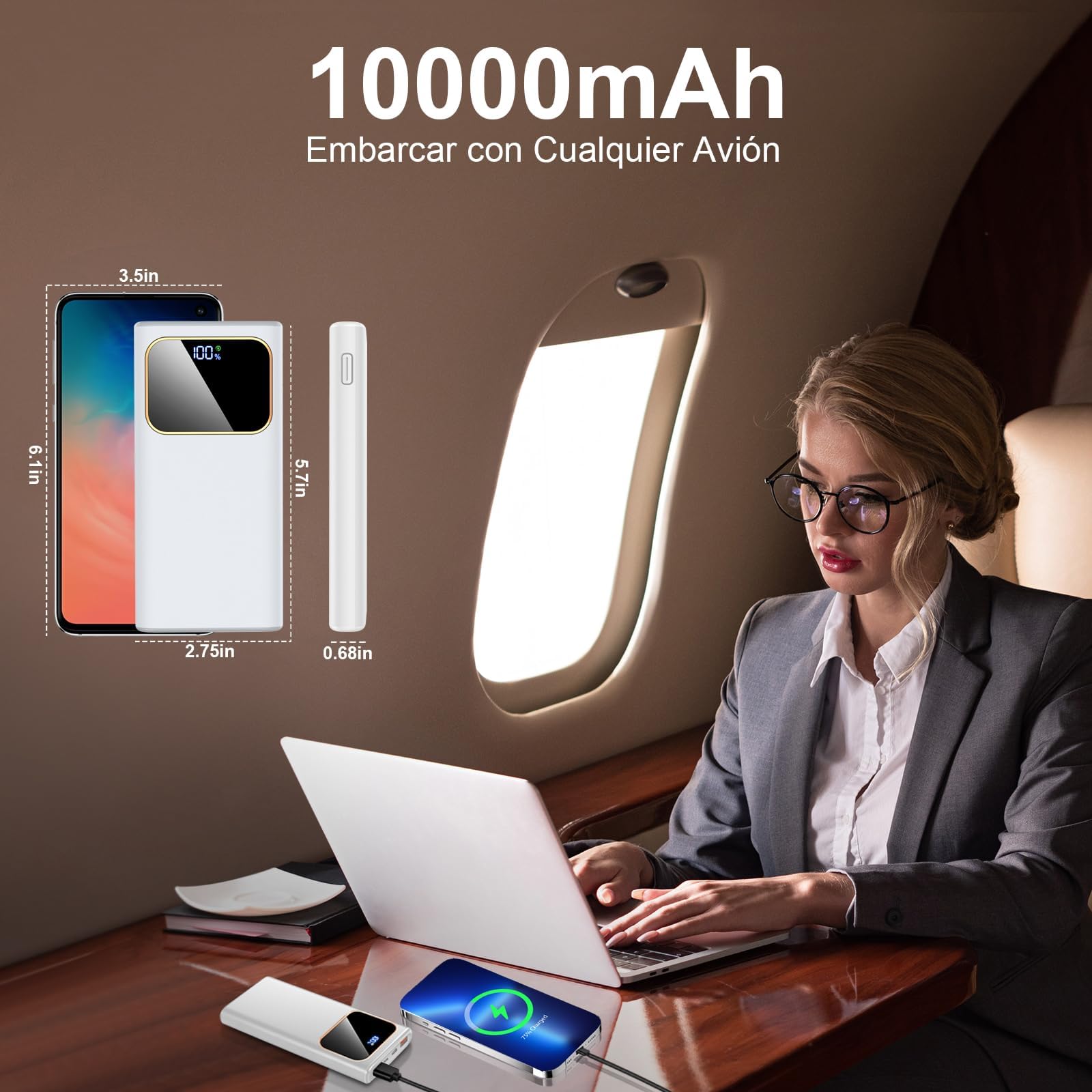 2026 Power Bank Fast Charging,Bateria Externa Carga Rapida 10000mAh 22.5W Cargador Portatil con Entrada y Salida USB C, para iPhone 17/16/15/14 Air Pro MAX Plus Mini, para Samsung Android,Mtta Blanco