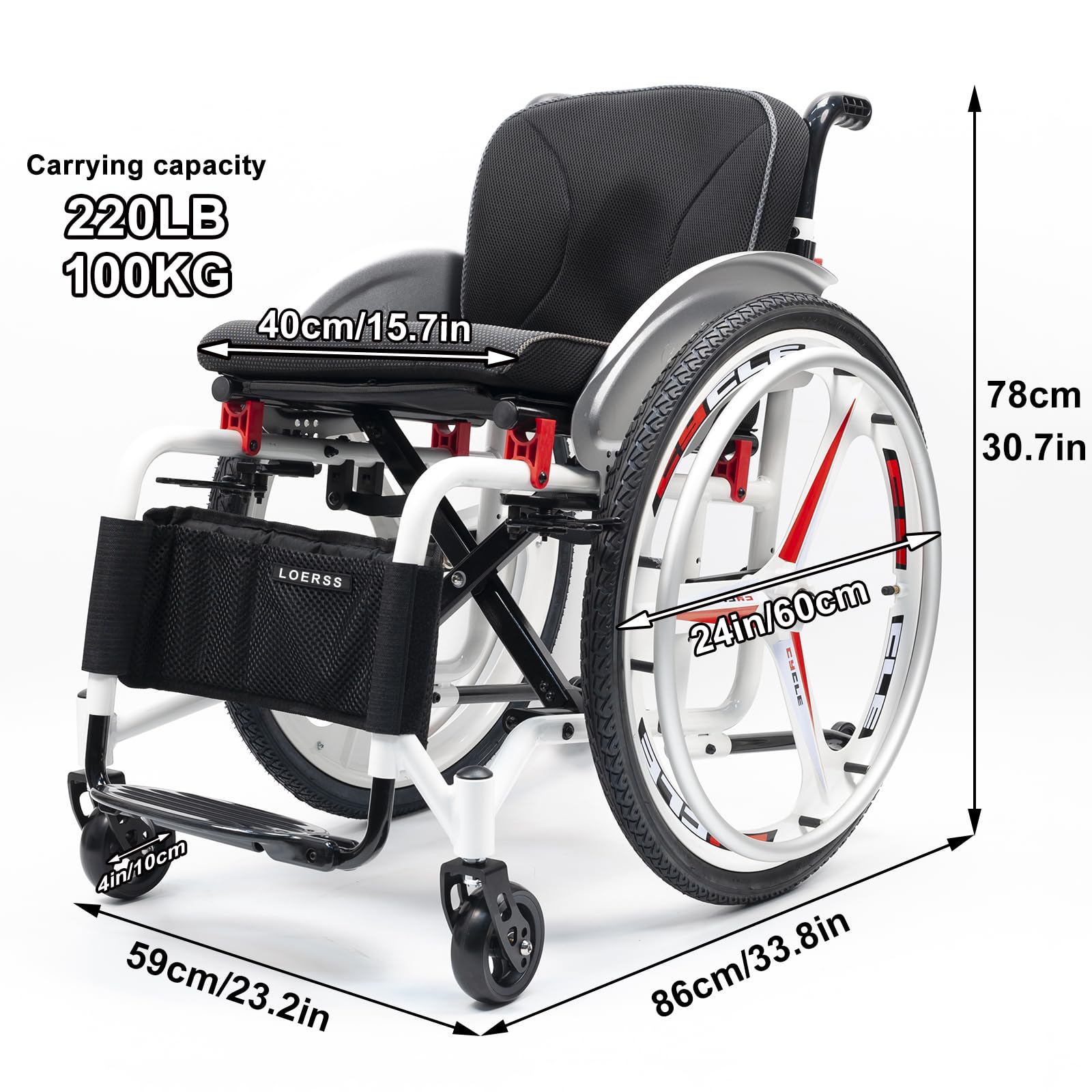 Sport -rollstuhl, Faltbarer Selbstgerechter Rollstuhl, Außen -gelände -rollstuhl, Aluminiumrahmen -rollstuhl, Leichtes Falten, Bequem Und Robust, Mit Schnellveröffentlichungen 24 -zoll -räder(40cm/15.