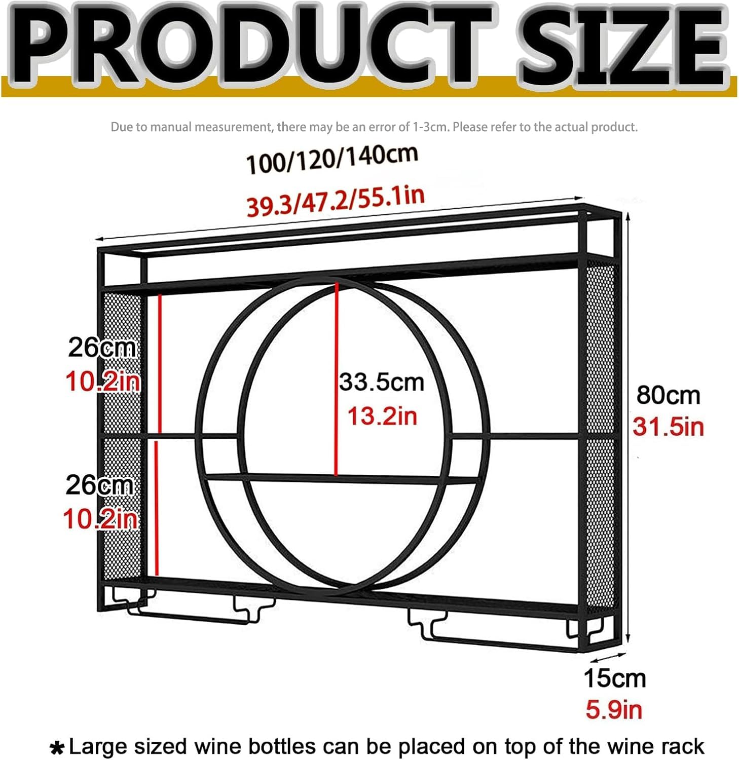 Portabottiglie da Parete per Vino,Bar per la Colazione,portabottiglie per Frigorifero,Bar,casa,Pub,unità Esterna,in Metallo,Sottile,Alto,in Vetro (140 * 15 * 80 cm)
