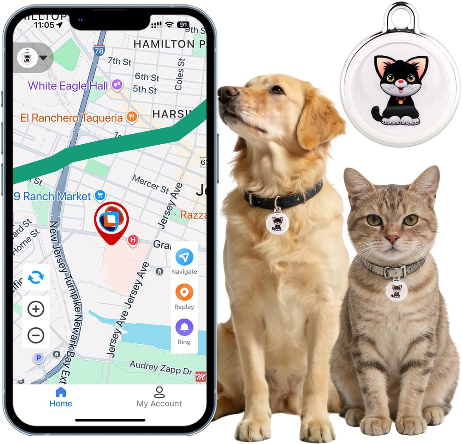 Smart GPS Tracker for Dogs|mini Easy to use Cat GPS Tracker|Waterproof and Drop-Proof|Real-time Positioning Smart Alarm pet Tracker|Extra Long Battery Life of 365 Day|No Subscription (Android & iOS)