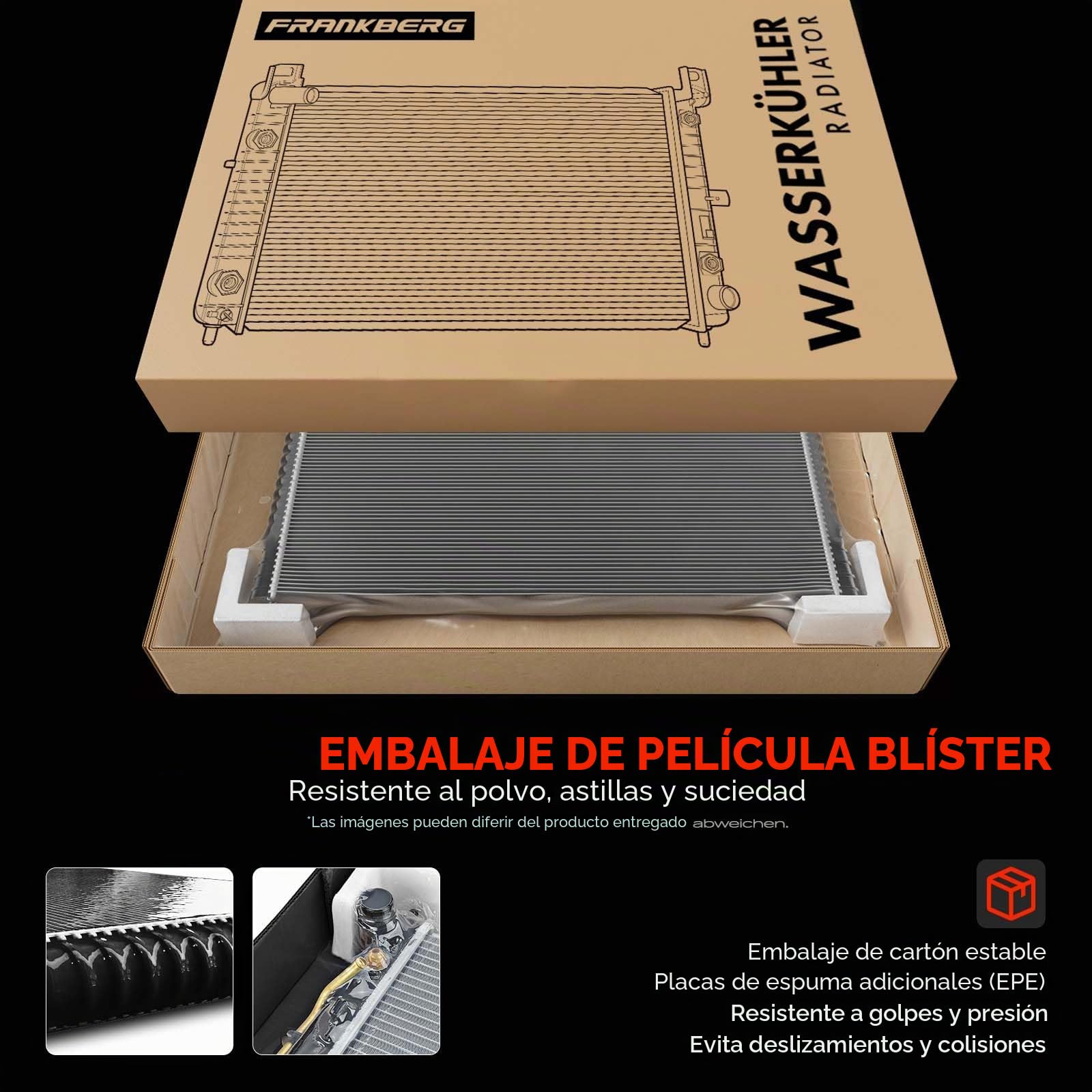 Frankberg Radiador enfriador de agua enfriador de motor transmisión | Compatible con: Serie 3 Compact E36, Serie 3 Touring E36, Serie 3 E36, Serie 3 Convertible E36, Serie 3 Coupé E36