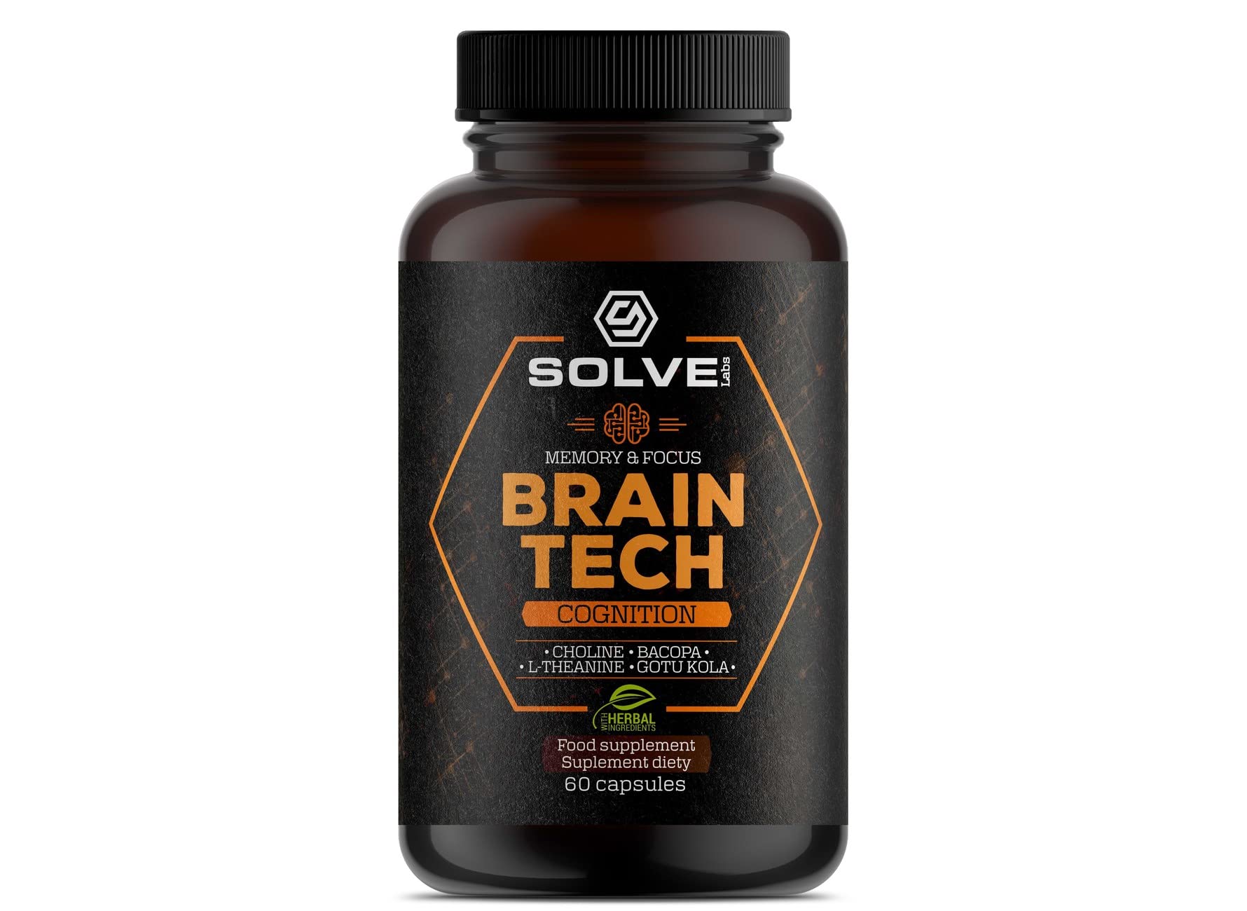 Solve Labs● BrainTech ● Capsules (60) for Memory, Concentration, Improved Learning & Increased Resistance to Stress, Nootropics Nervous Support Supplement