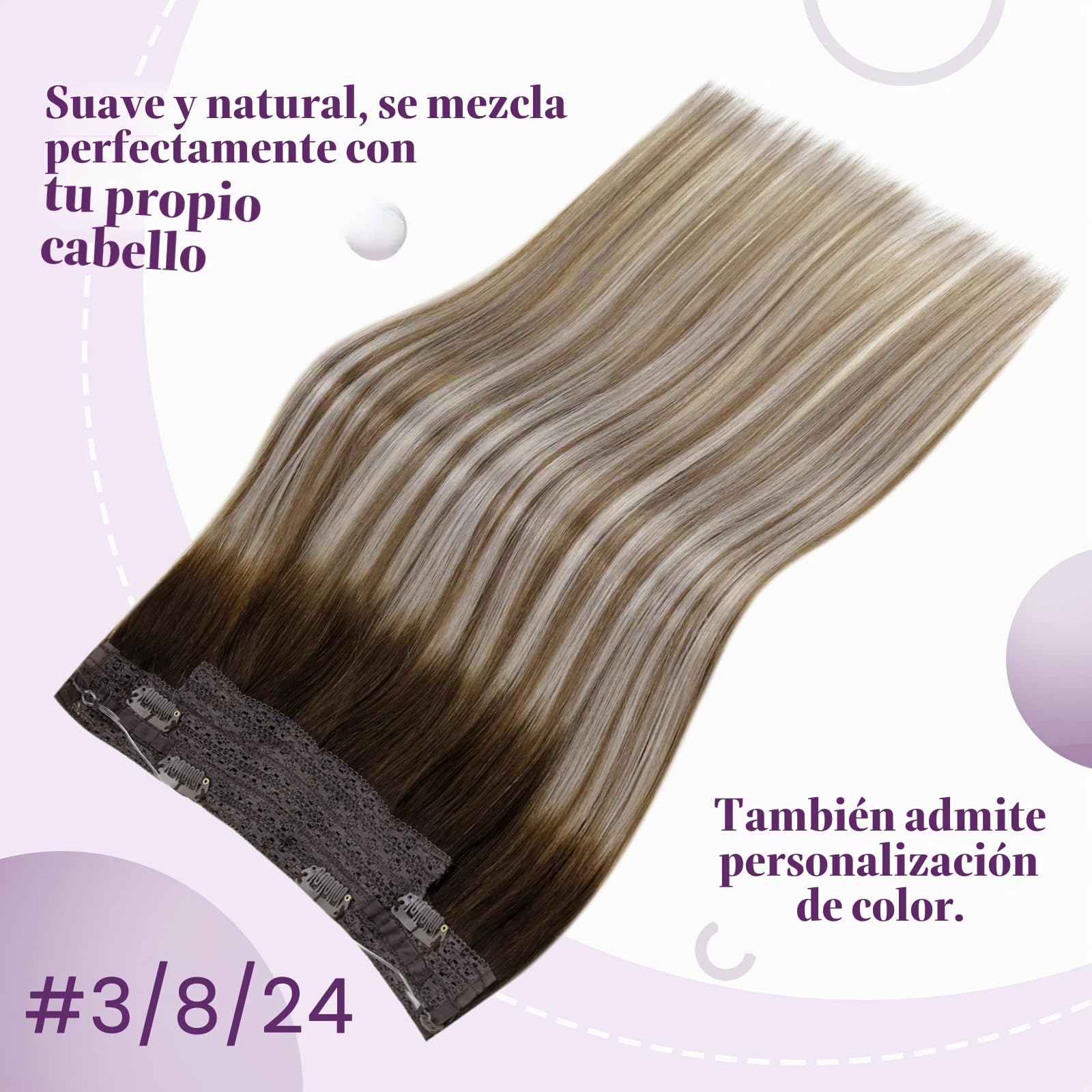LaaVoo Extensiones De Pelo Natural Hilo Balayage Marrón Oscuro Ombre Rubio Extensiones De Hilo Invisible 40cm/16Pulgadas Extensiones Hilo Natural Liso 80g #3/8/24