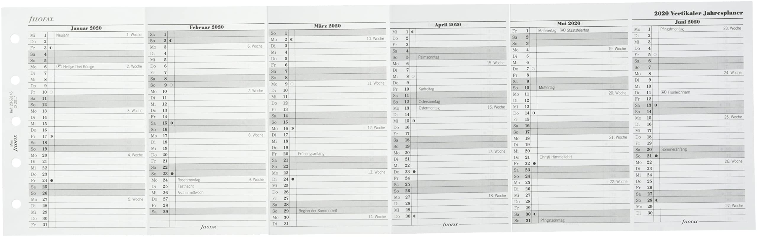 Filofax Mini Kalender 000020-68145 – Jahresplaner Vertikal, Deutsch, Format Mini