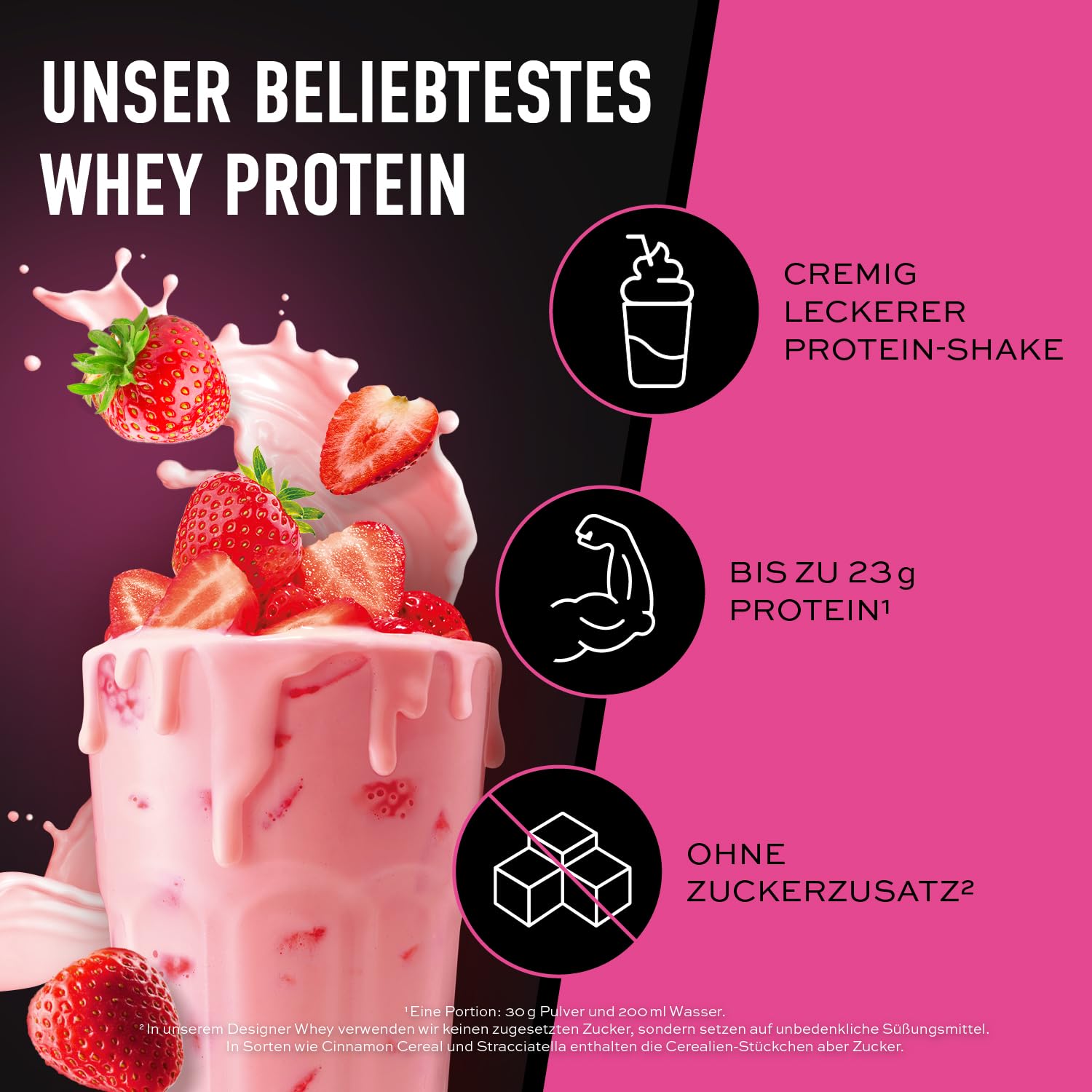 ESN Designer Whey Protein Pulver, Eiweißpulver, Erdbeercreme, 2000g, 1.0 kg, 33 Portionen