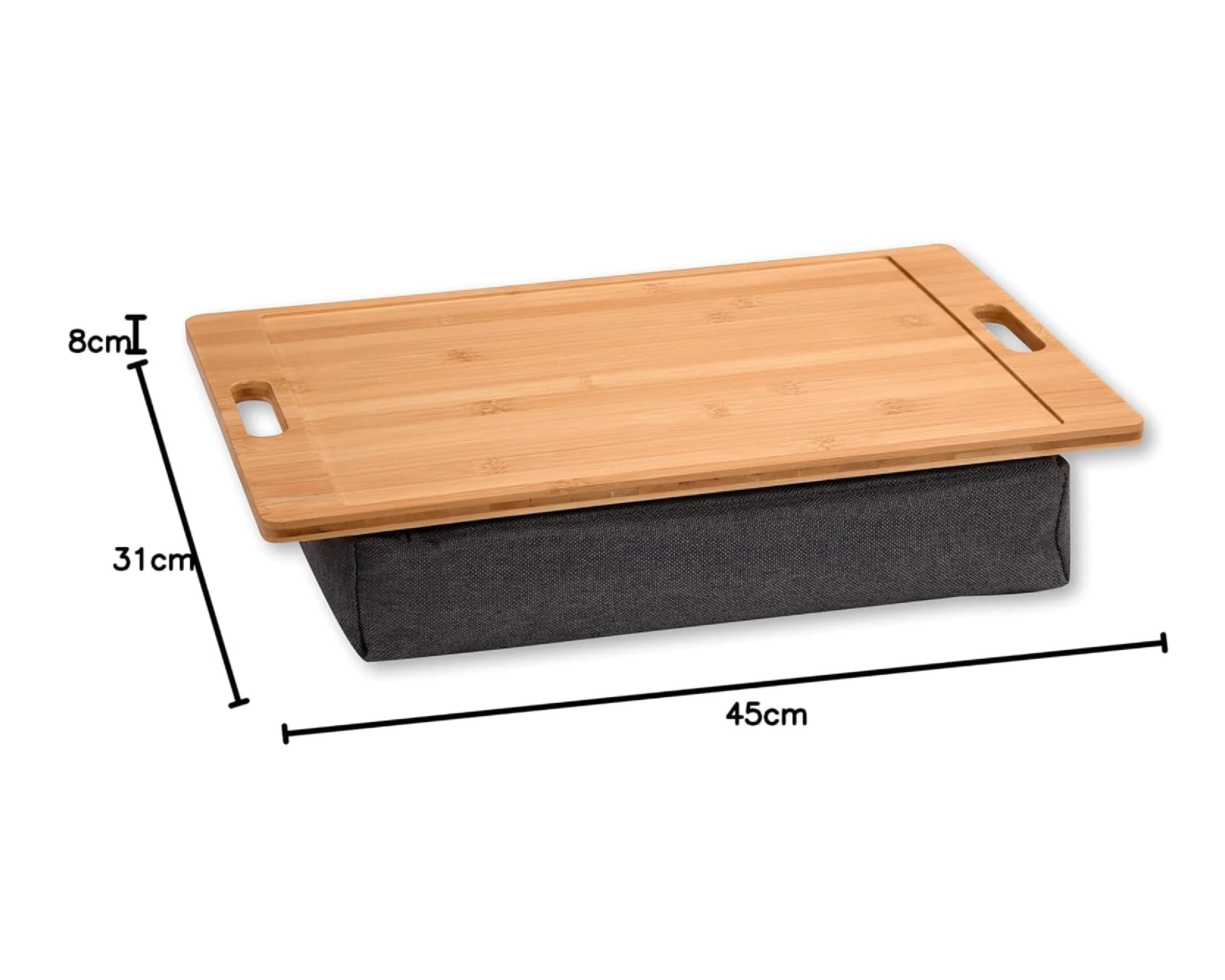 Neustanlo | Knietablett aus Holz | mit Griffen | gepolstert für hohe Stabilität | Bambus Textil | Maße: 45 x 31 cm/Höhe: 8 cm | ideal zum Essen, Lesen oder Arbeiten