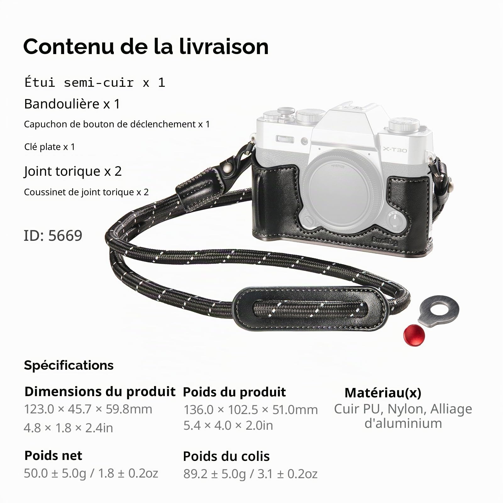 SMALLRIG Étui X-T30 III Demi-Cuir avec Bandoulière pour FUJIFILM X-T30 / X-T30 II/X-T30 III, Etui pour Appareil Photo avec Cadre en Aluminium et Capuchon de Déclencheur, Noir - 5669