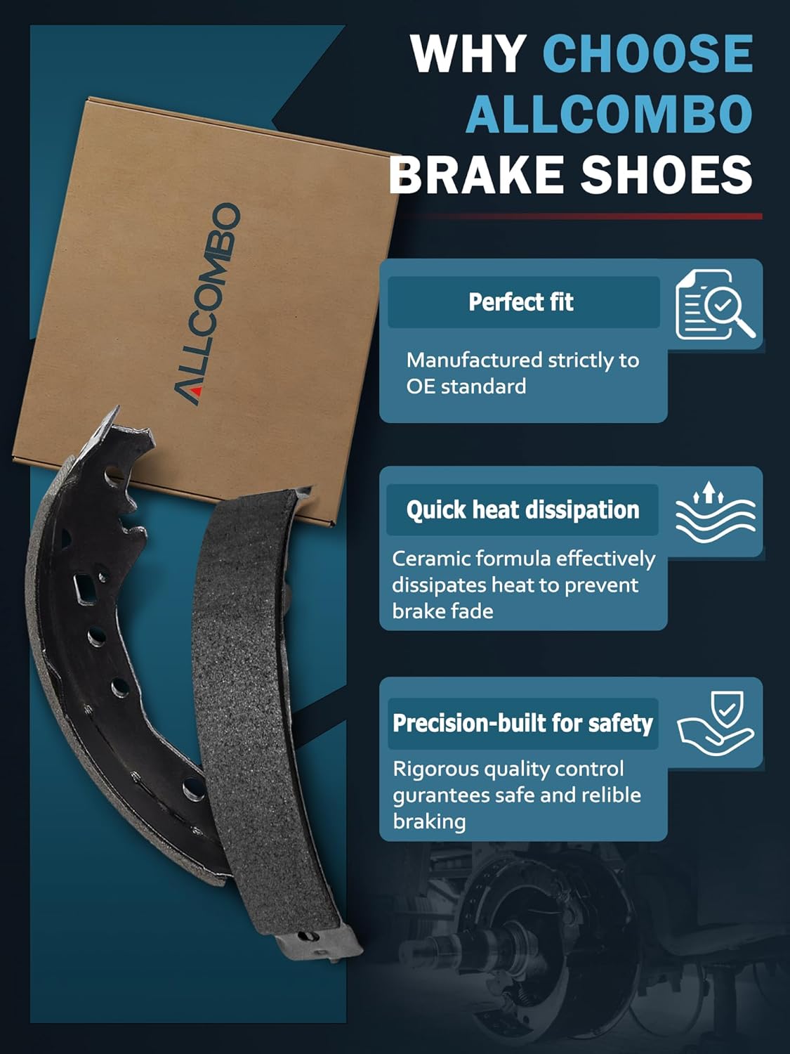 ALLCOMBO Rear Brake Shoes for 1992 1993 1994 1995 1996 1997 1998 1999 2000 2001 2002 2003 2004 2005 Honda Civic, 2007 2008 Fit, 1986 1987 1988 1989 Honda Accord Ceramic Brakes Set Replacement, 576