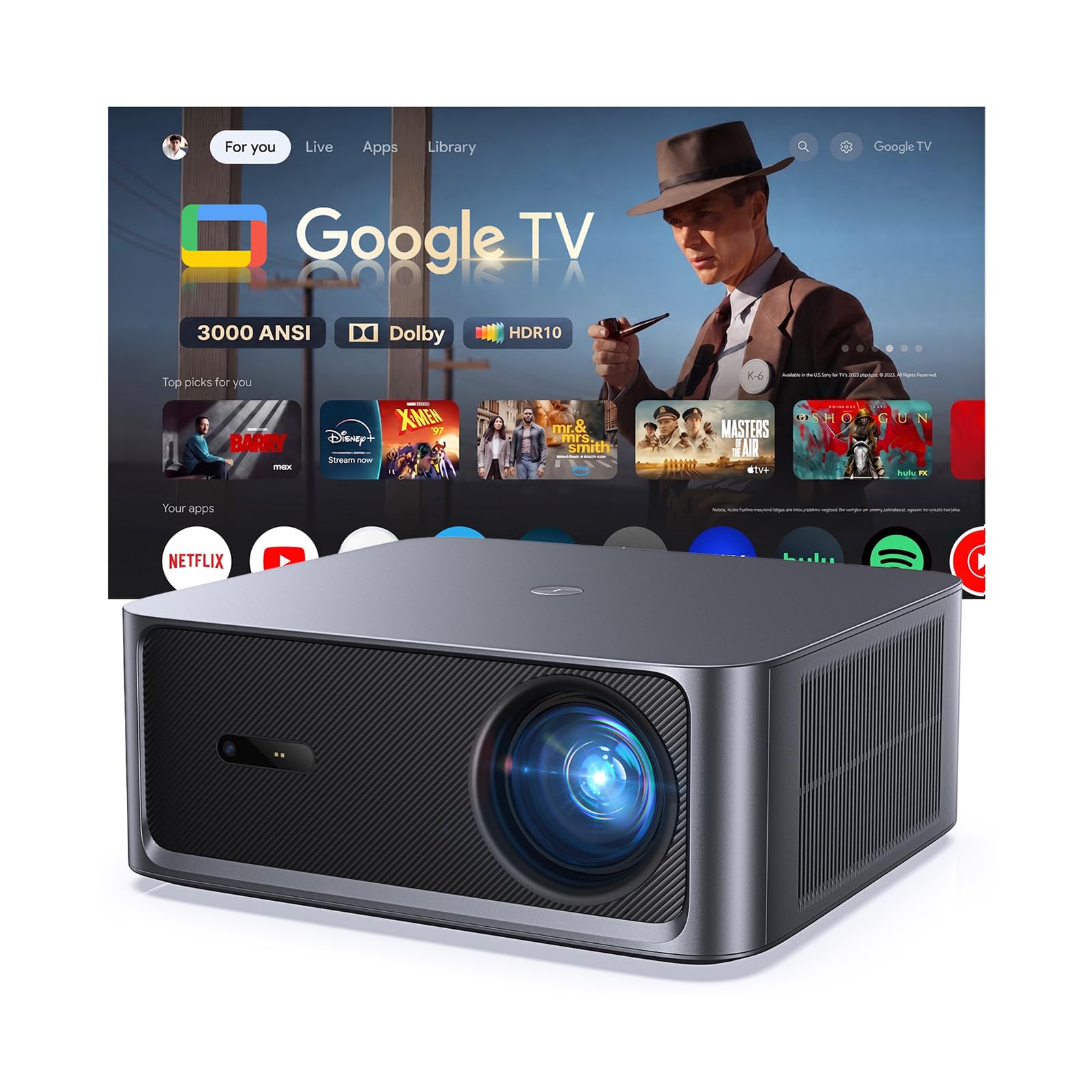 Photo 1 of HAPPRUN 3000 ANSI Lumens Smart Projector with Google TV