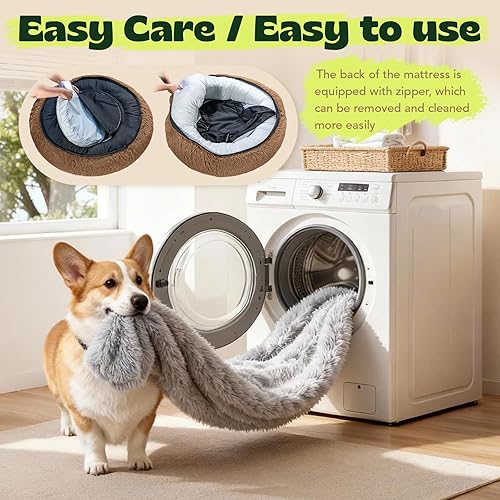 Miniatura 8 de Cama calmante extragrande para perros con forma de dona con espuma viscoelástica ortopédica para perros, cama para mascotas de 42 pulgadas,