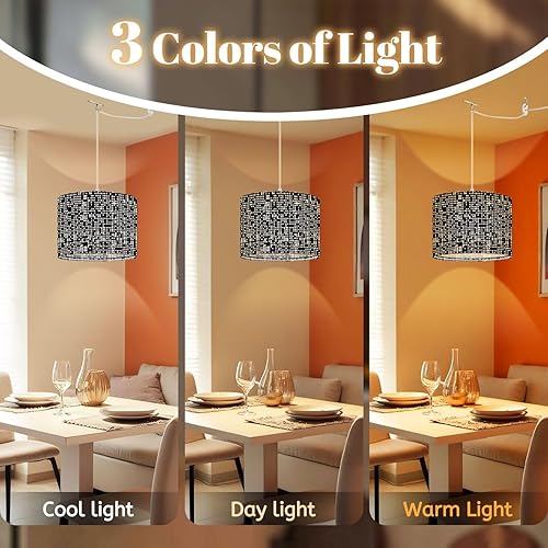 Miniatura 6 de Lámpara colgante enchufable con pantalla de tela transparente regulable para dormitorio, cocina, isla, sala de estar, lámpara colgante de píxeles a