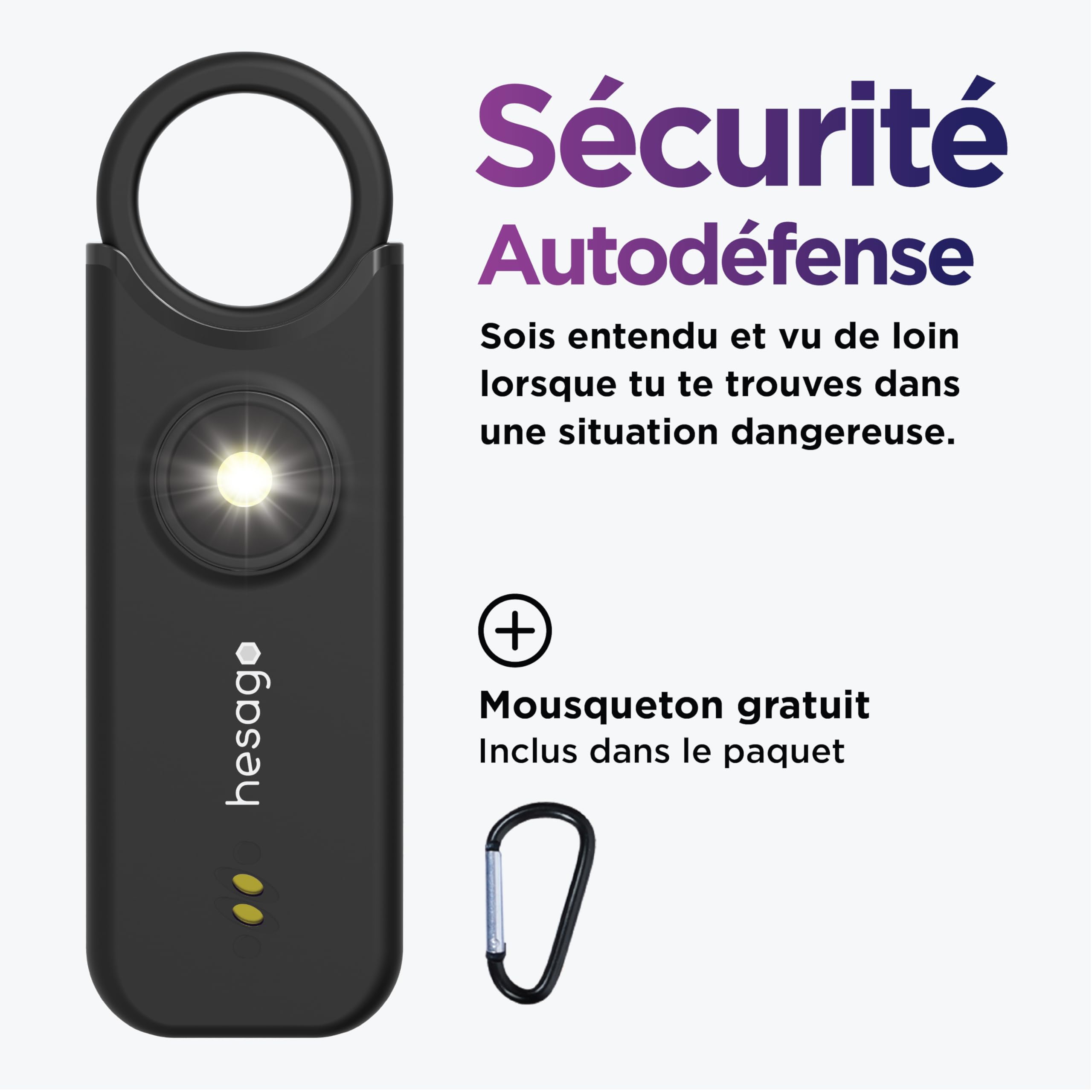SnapSiren: Alarme Personnelle Anti-Agression 135dB pour Femme - Sifflet de Défense Électronique avec Lampe et Détecteur de Mouvement - Kit de Sécurité Portable (Noir)
