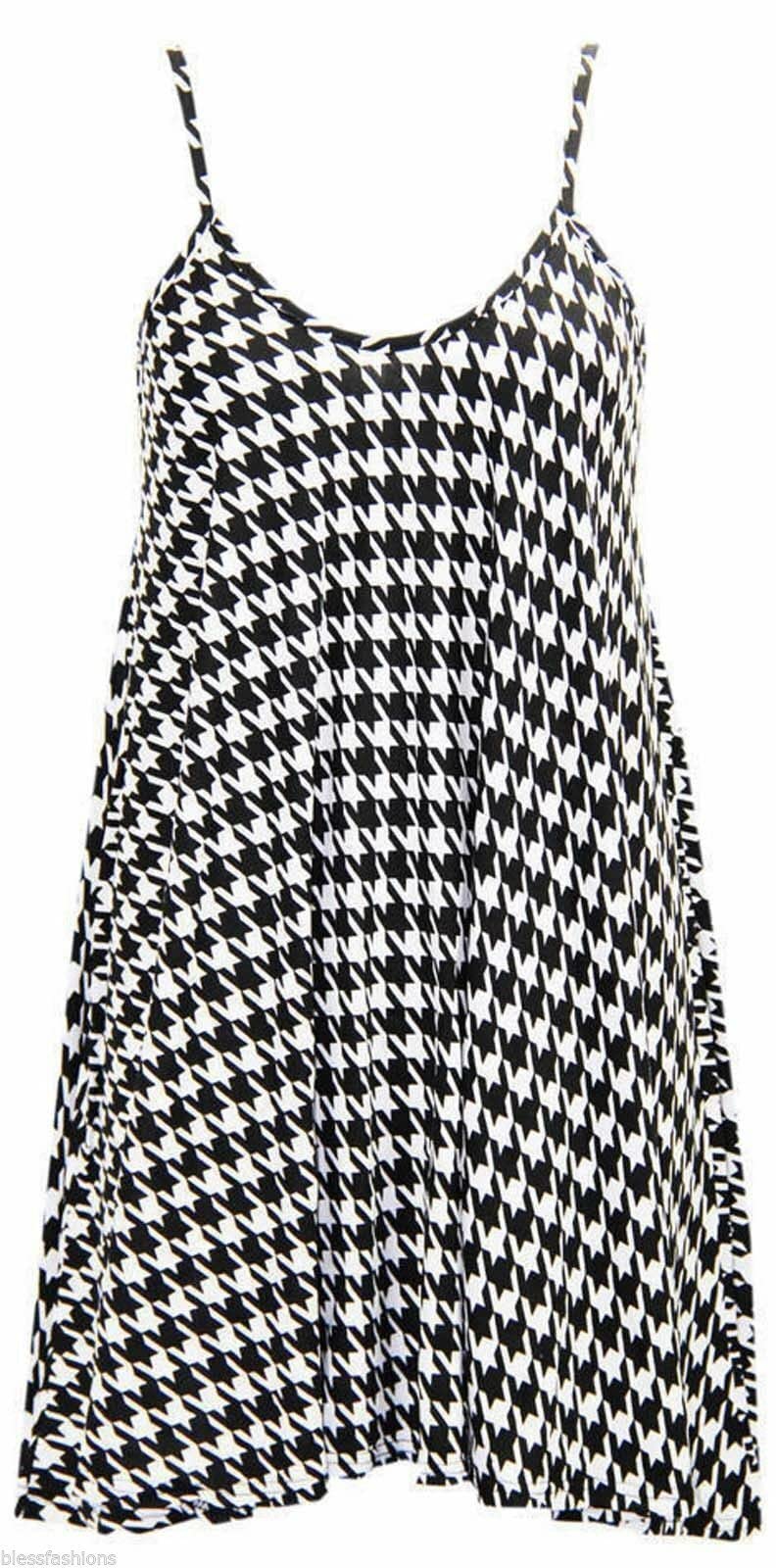 Gostyles Women's Dog Tooth Gostyles® Printed Sleeveless Cami Swing Dress, Summer Stretchy Scoop Neck Strappy Flared Tunic Top (, Xxl)