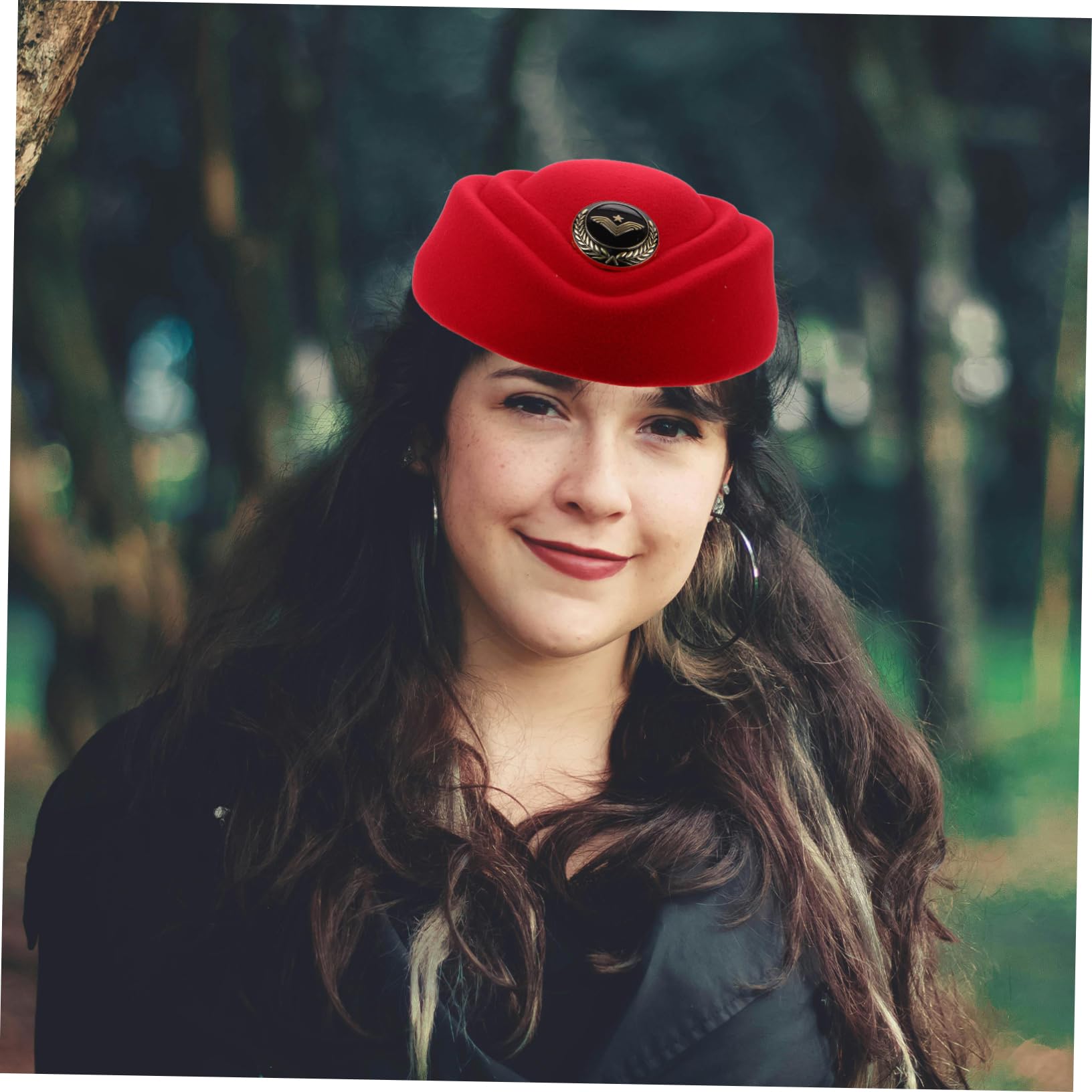 VALICLUD Sombrero de azafata Gorras Sombrero de Cosplay de Fiesta de Asistente de Vuelo Gorro de azafata Sombreros de azafata para Mujer Sombrero de Boina sintió Rojo