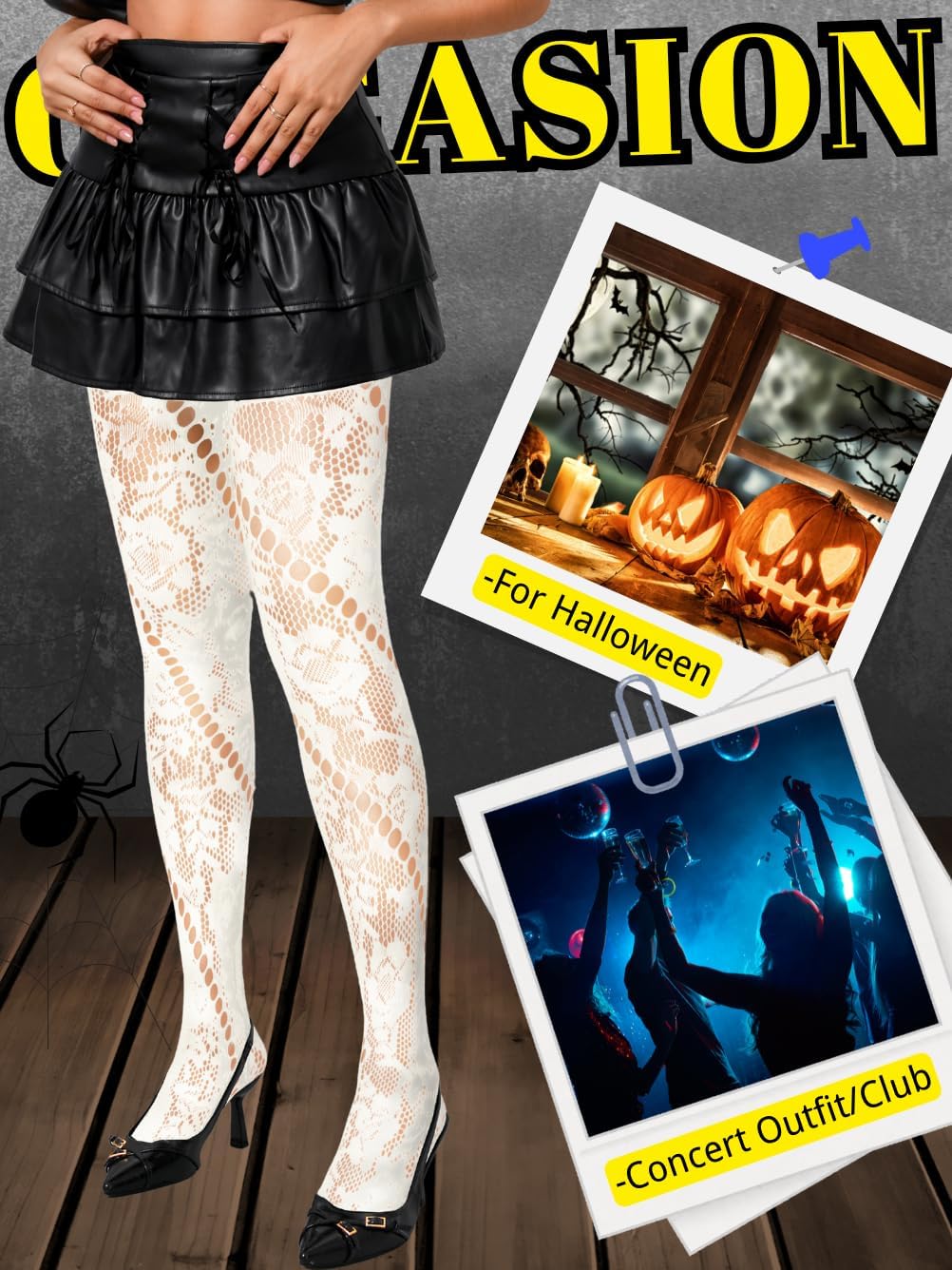 Patterned Tights,Floral Fishnet Stockings For Women,Goth Outfits Rave Festival Halloween - Image 6