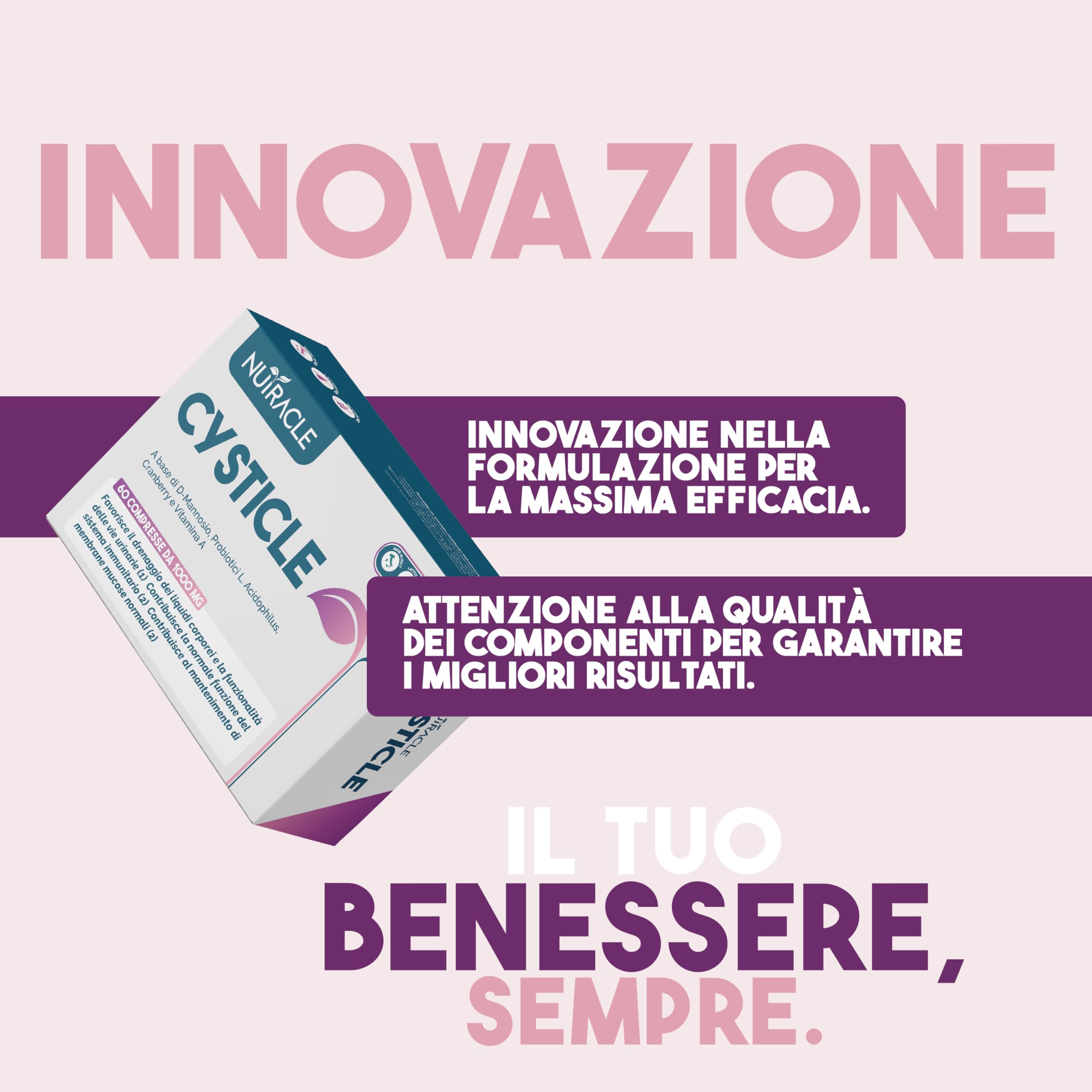 CYSTICLE | D-Mannosio Puro 1200mg | Integratore Cistite, con Mirtillo Rosso, Probiotici e Vitamina A | Per Candida e Infezioni Vie Urinarie | Vegan, Senza Glutine (60 compresse (Confezione da 1))