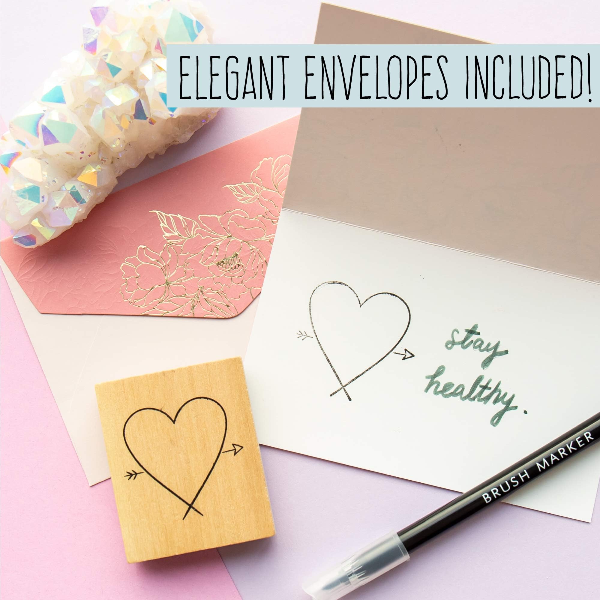 STMT Social Stationery Set - Kit Includes 6 Wooden Stamps, Stamp Pad, Cards, Envelopes, Brush Markers, Hand Lettering, Bullet Journaling, Scrapbooking - Best Journal Gift Box for Beginners