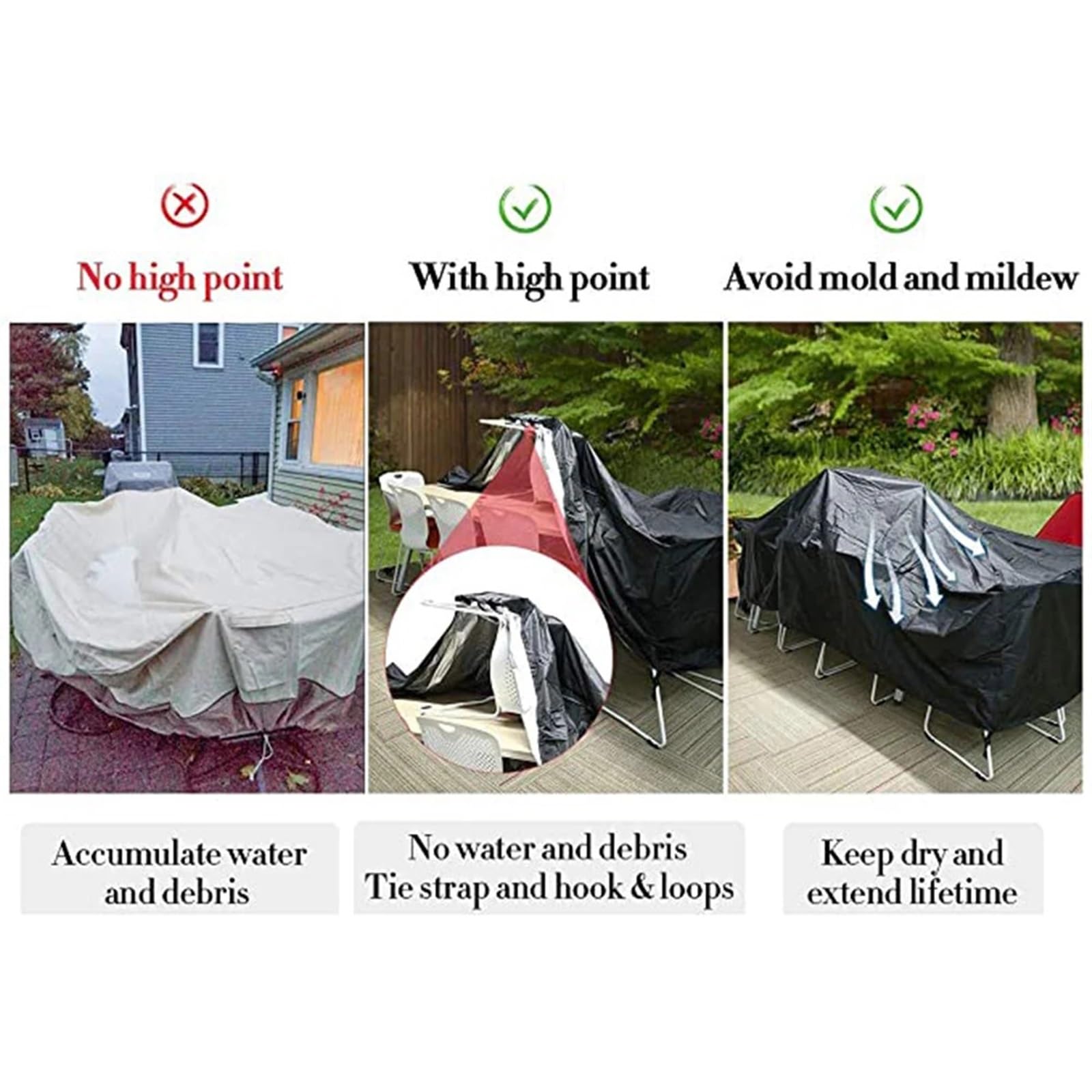 Coperture impermeabili da giardino in pelliccia per mobili in rattan, antipolvere e antipioggia, 72, per tavoli, sedie e divani (nero, 274 x 208 x 70 cm)