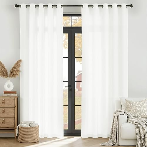 RYB HOME White Semi Sheer Curtains 84 inches Long, Non