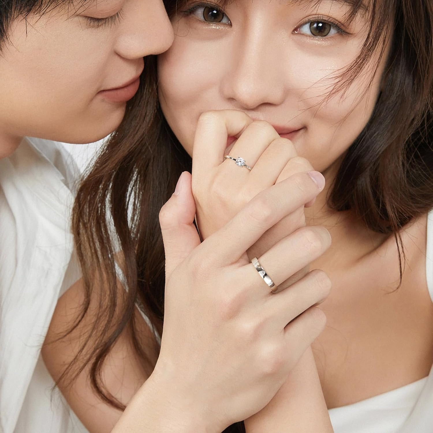 [FANCIME] ペアリング レディース メンズ [心を開く愛] 2個セット 一粒 指輪 ジルコニア シルバー S925 純銀製 カップル 婚約指輪 結婚指輪 クリスマス お揃い 記念日 おそろい プレゼント ギフトラッピング付き