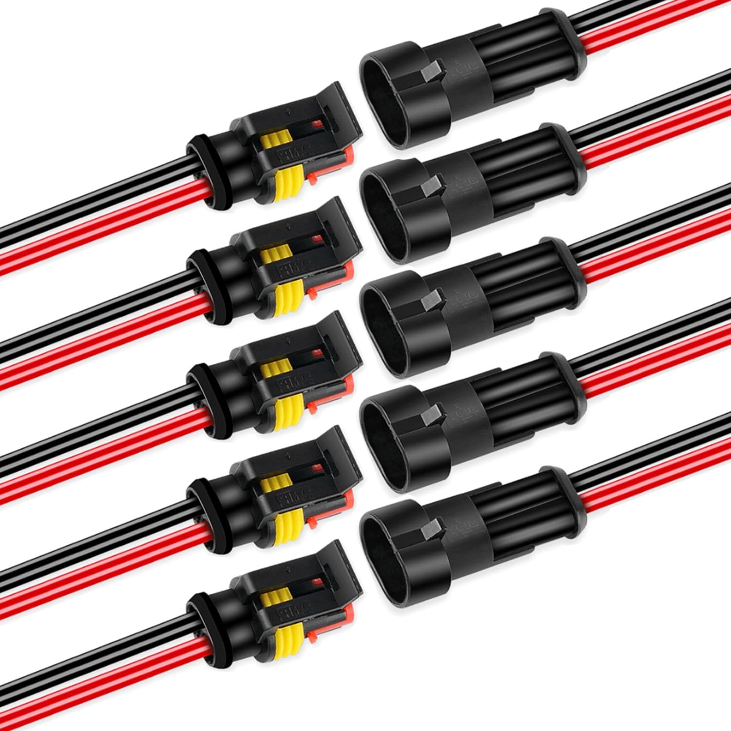 ZUOZE5 Kit 2 Pin Car Connector Waterproof Electrical Connector, Male and Female Way 18 AWG Wire Harness Plug Socket Kit for Truck, Motorcycle, Boat and Other Wire Connection
