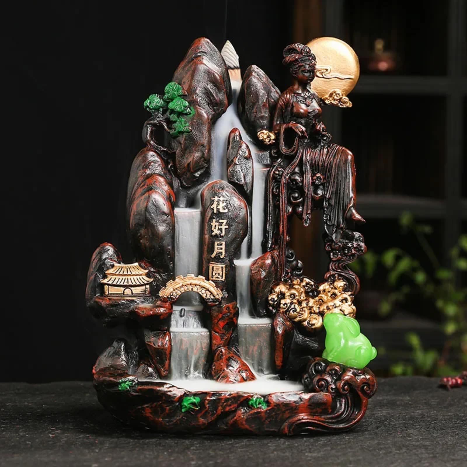 Brûleur d'encens cascade résine contre le stress, déco de 25,5 cm