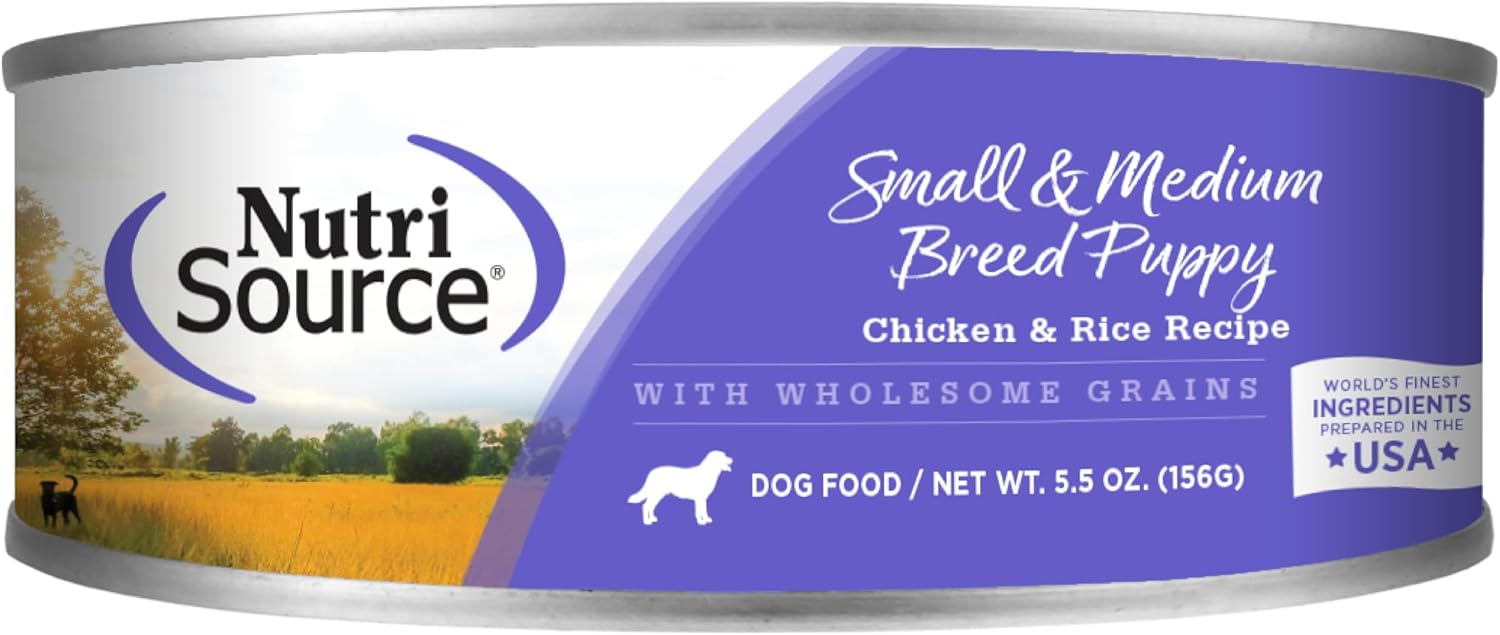 NutriSource Small and Medium Breed Puppy Chicken and Rice Canned Dog Food 5.5 oz. (12 in case)