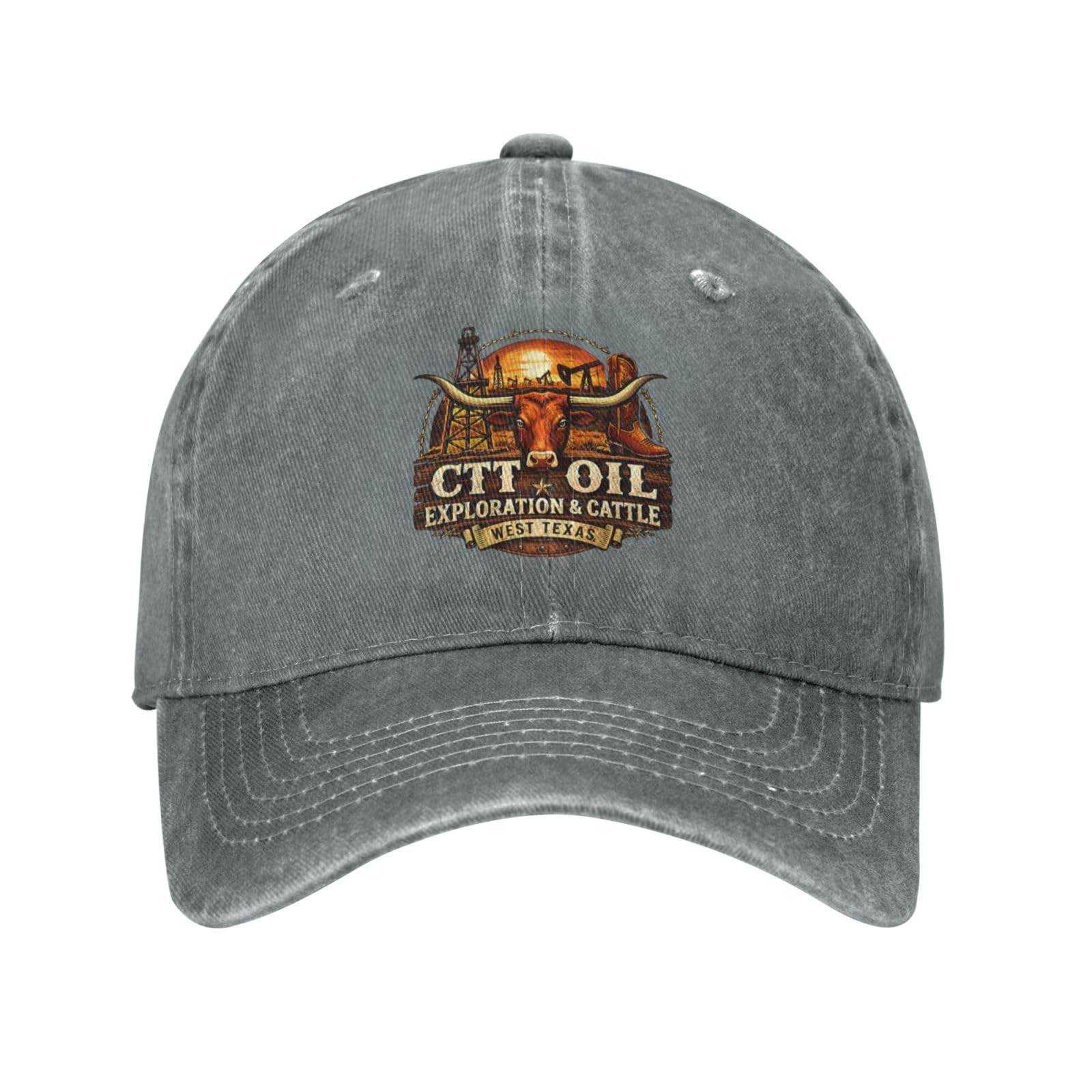 Anceky Unisex Gray Ctt Oil Exploration And Cattle Denim Hats Golf Sports Empty Top Cap