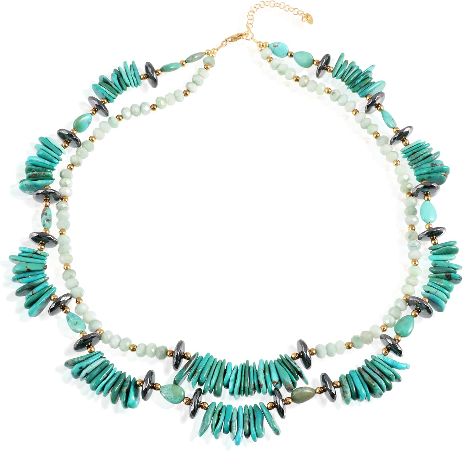 NIRVANA GEMS & JEWELS Turquoise Necklace With Burmese Jade Double Strand Necklace For Women Handmade Jewellery (50cm)