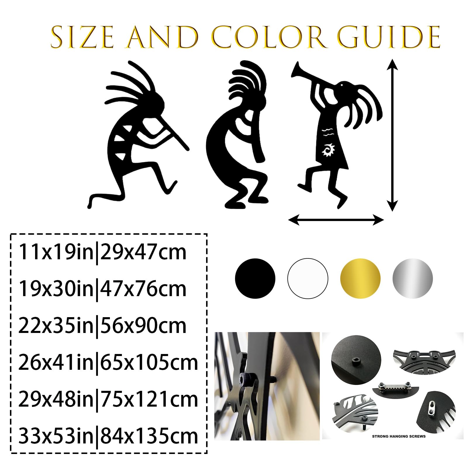 JOYHIVECC Kokopelli - Trio, decorazione da parete in metallo sud-ovest sud-occidentale, decorazione da parete per camera da letto, 3 pezzi, nero (inchhi