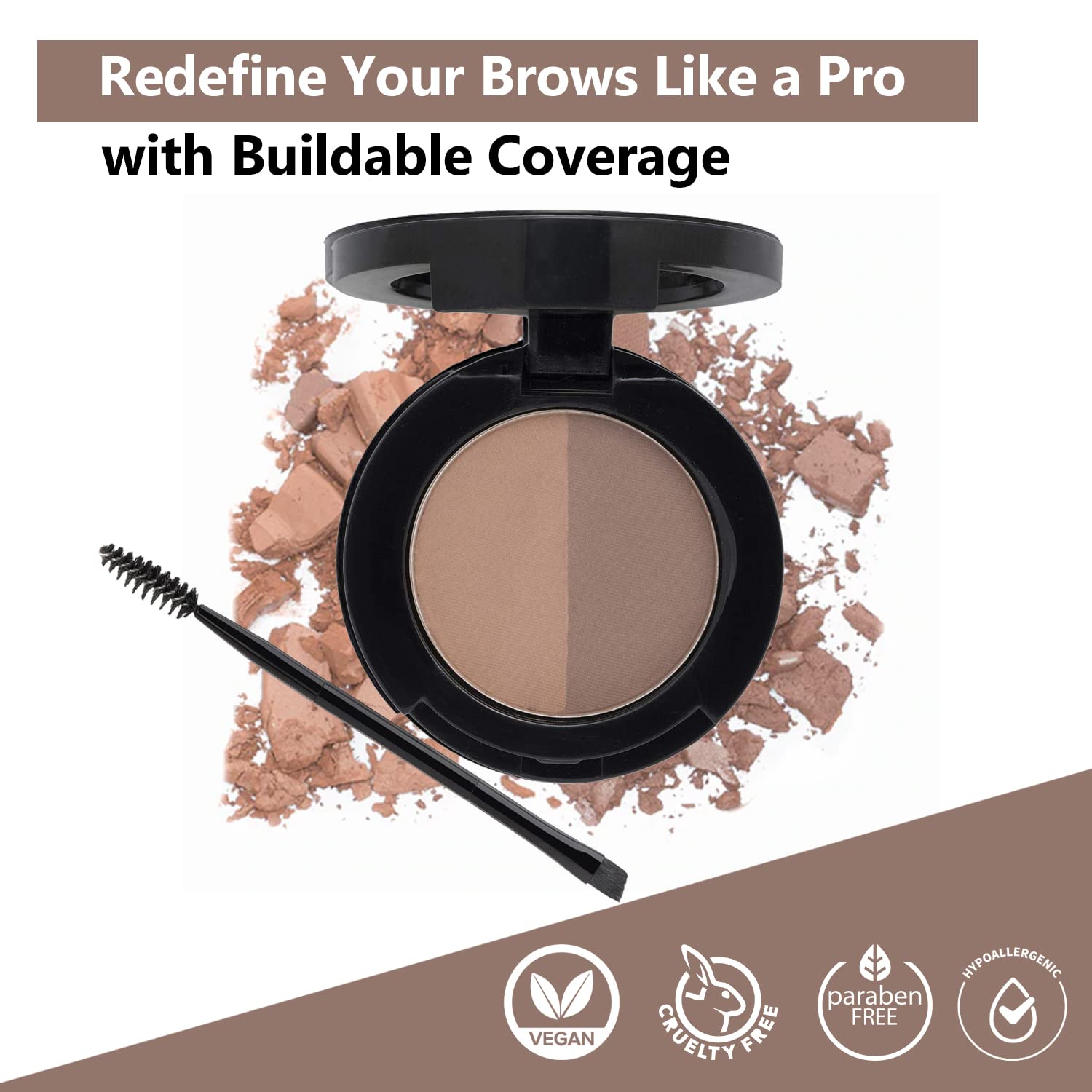 Mellow Cosmetics Brow Duo - Luminous Eyebrow Powder for Natural Looking, Voluminous Brows - Eyebrow Filler for Brows - Vegan Brow Definer - Mocha