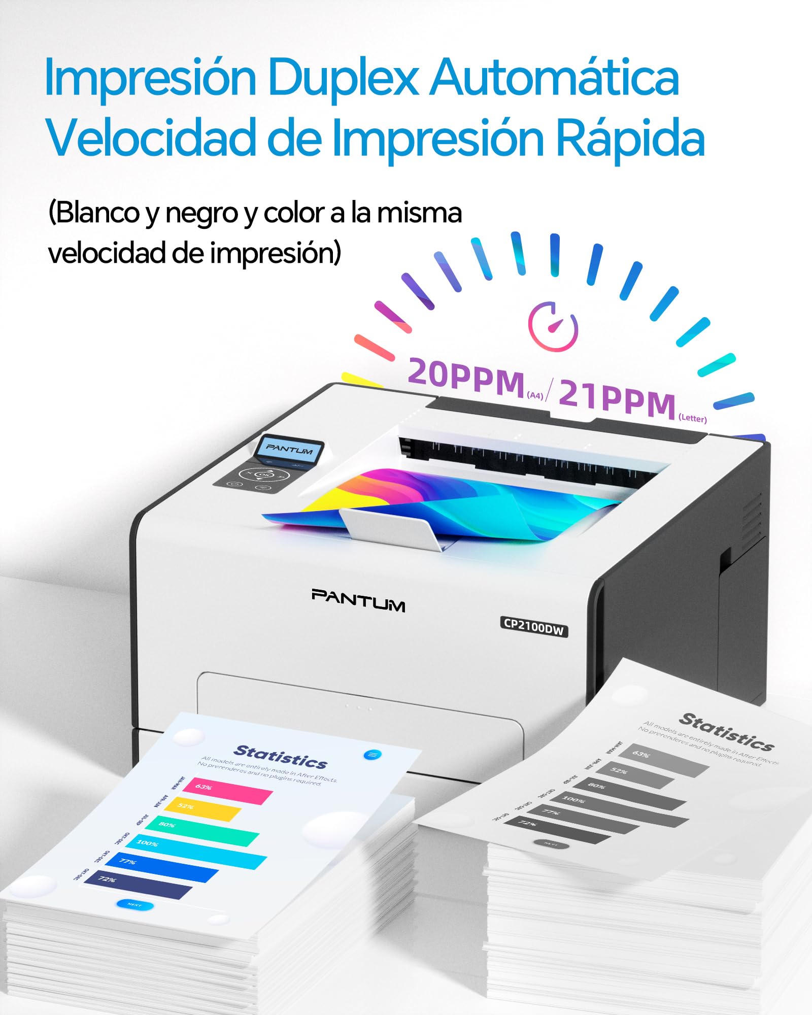 PANTUM Impresora láser a color CP2100DW WiFi NET USB, impresión automática a doble cara, función única, 20 ppm, para hogar y oficina