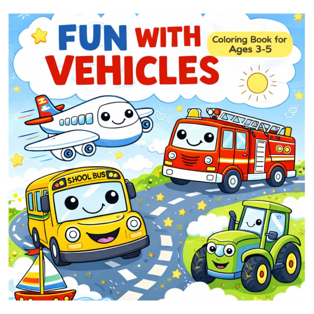 FUN WITH VEHICLES: A Coloring Book for Kids