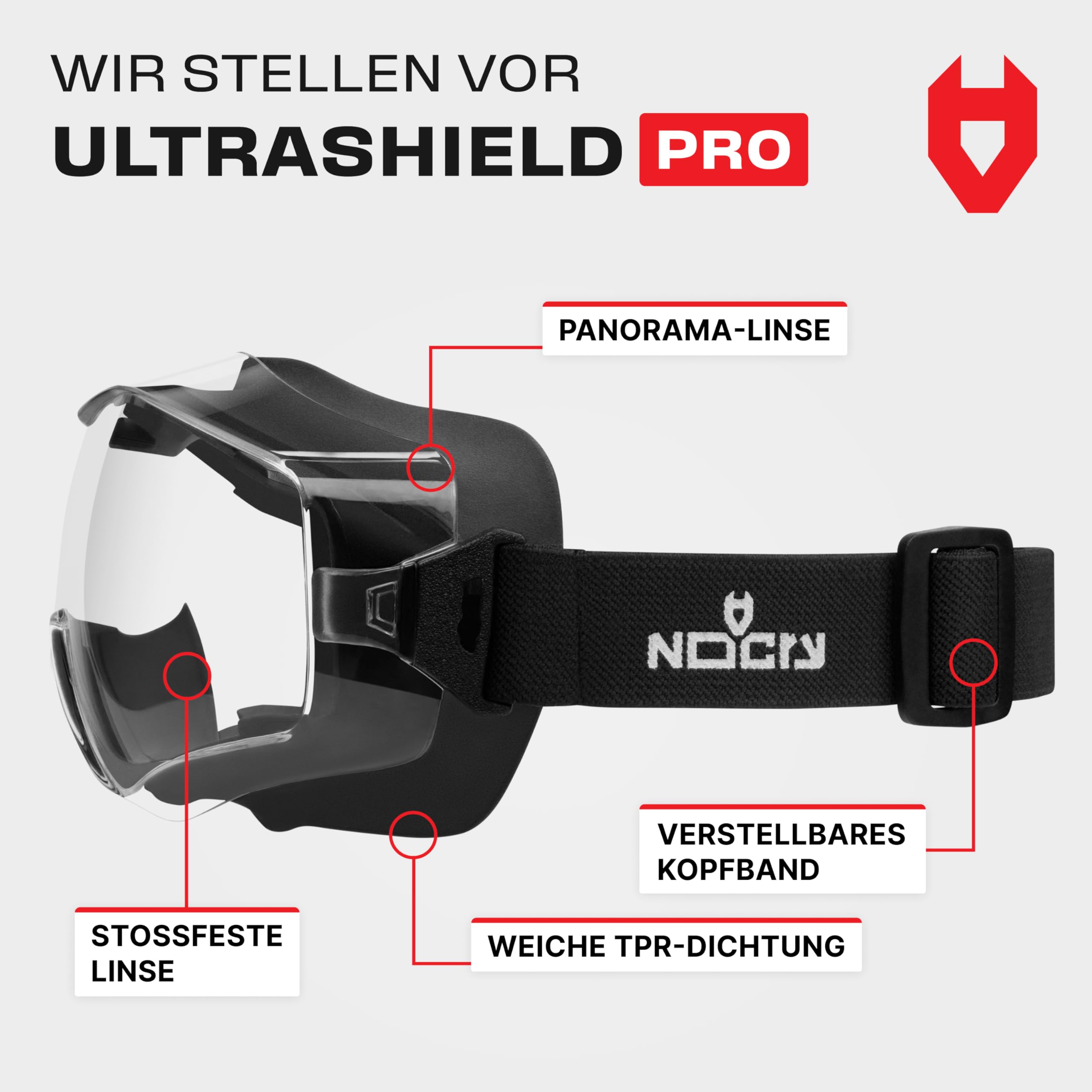 NoCry Schutzbrille für Brillenträger - Arbeitsschutzbrille kratzfest und beschlagfrei mit durchsichtigen Panorama Gläsern, ANSI Z87.1 zertifizierte Sicherheitsbrille