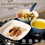 23Pcs Céramique Ensemble de vaisselle non bâton Pots et casseroles Ensemble de cuisine non toxique avec poignée amovible Space Sauvetage, Four & Lave-vaisselle Coffre-fort, Bleu marine