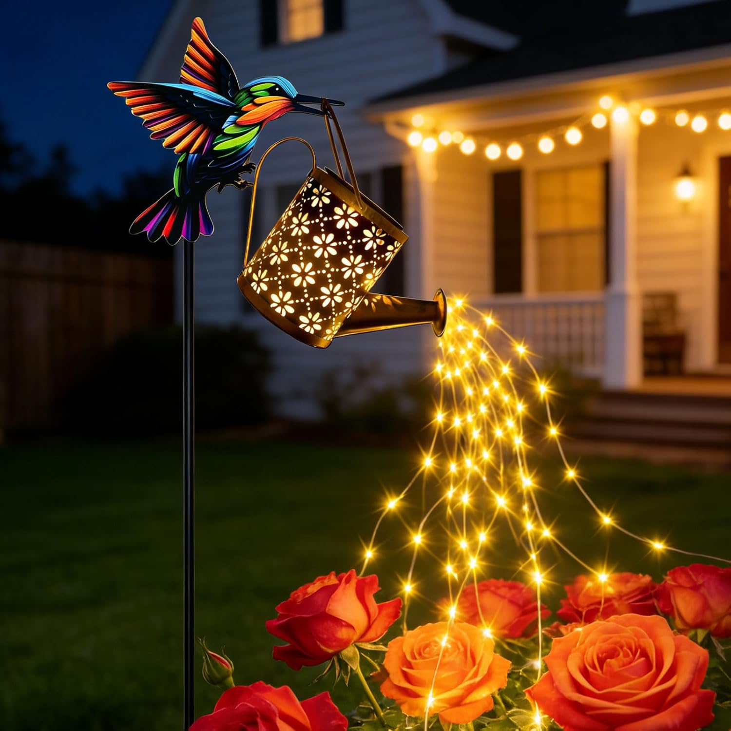 Solar Watering Can Lights, Waterproof Garden Lanterns with Shepherd Hook, Butterfly Hanging Lanterns Decor for Patio Yard Lawn Walkway, Perfect Gardening Gift for Women Mom Grandma (Hummingbird-B)