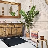 Vista 6 de Seavish Alfombra negra de cocina, 2 x 3 pulgadas, de algodón, tejida a mano, reciclada, alfombra trenzada para entrada, para lavandería, baño