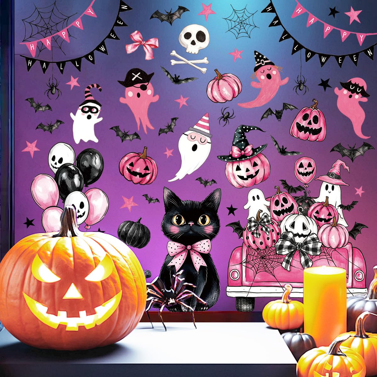 Tiakay Halloween Window Clings on Glass, PVC, Double-Sided, Reusable, 15.5x12.4 in, for Window and Door, Halloween Theme