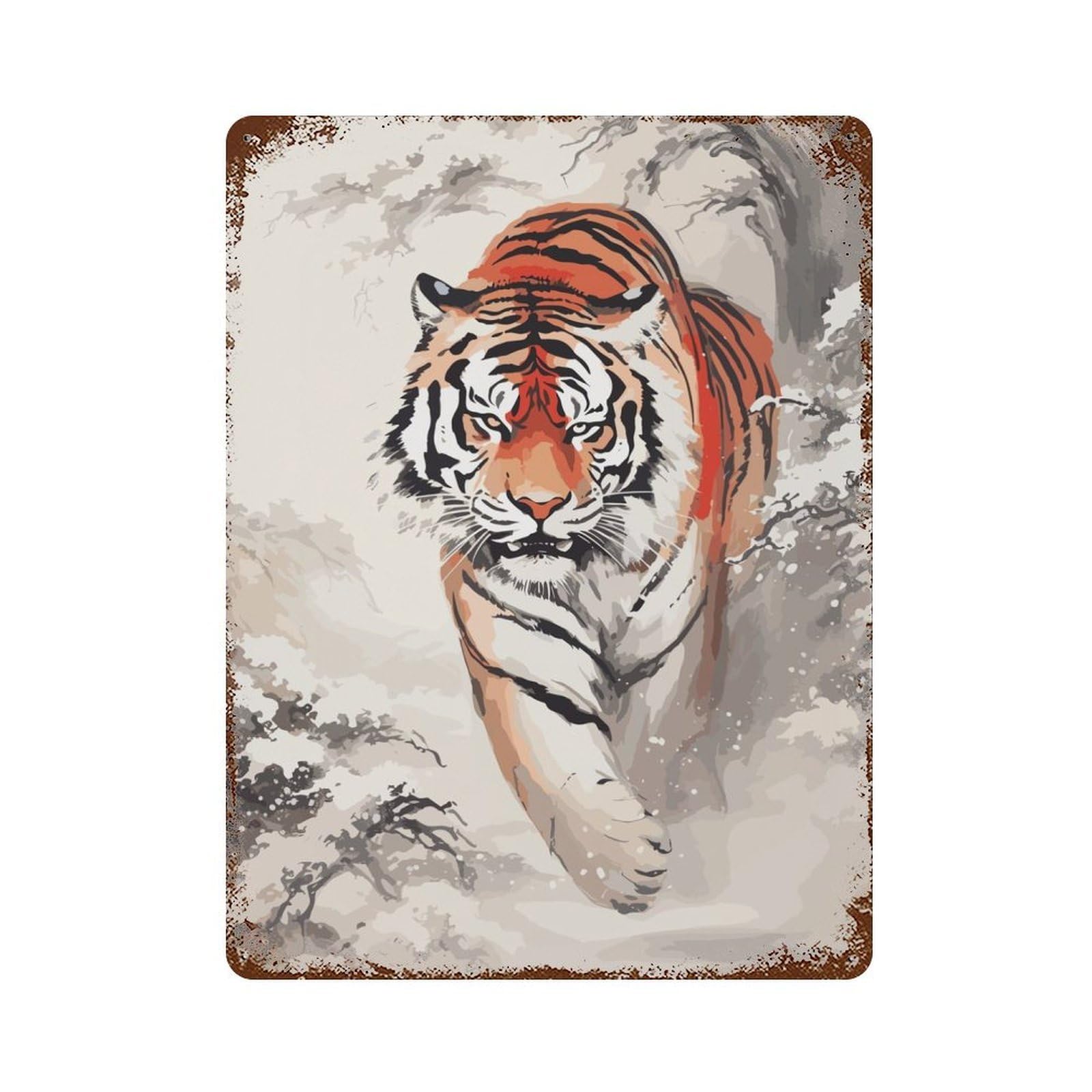 Garage Style Tiger Japanese Painting Rustic Tin Plaque 15.7"x11.8", Classic Wall Plaque for Bar And Workshop