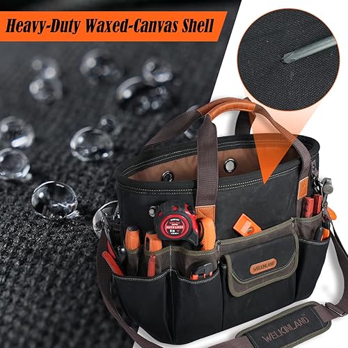 Miniatura 7 de WELKINLAND Bolsa de herramientas para electricista de 42 bolsillos, bolsa de herramientas superior abierta de 16 pulgadas, bolsa de herramientas de