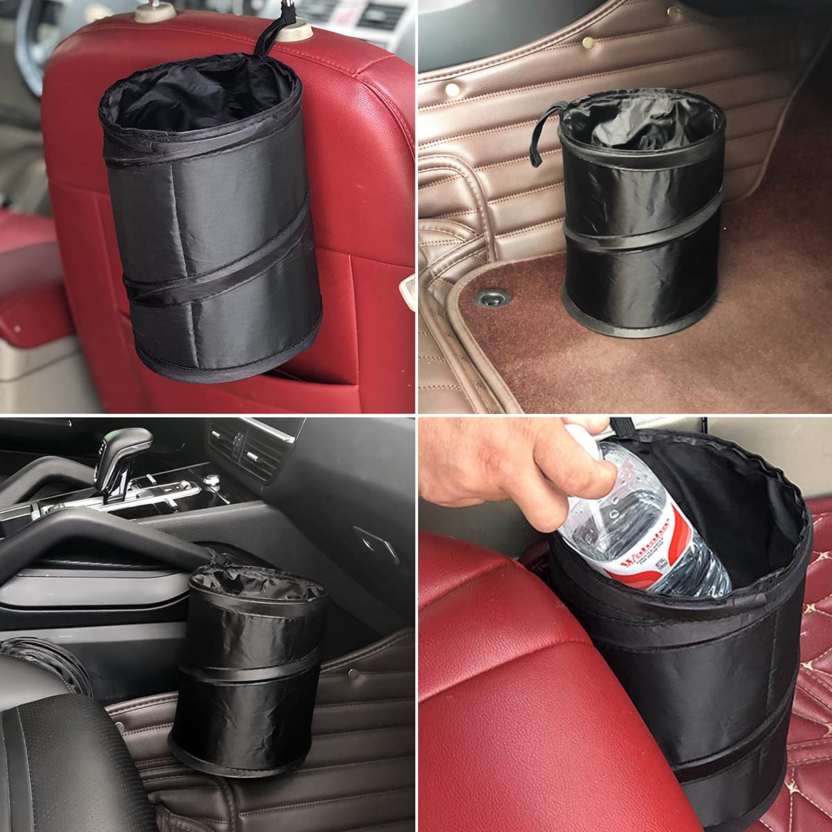 Poubelle De Voiture Pliable 6L - Étanche Avec Poches | Suspendue Au Siège | Noir