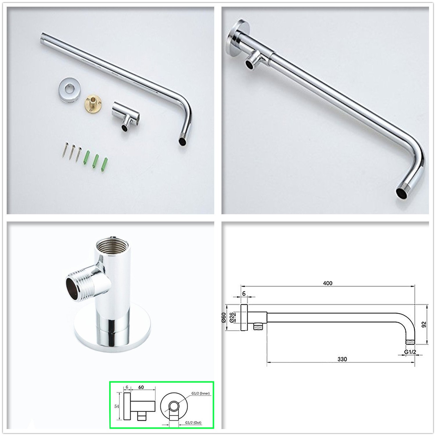 Alcachofa de ducha redonda de acero inoxidable de 20,3 cm con soporte en la pared de IceMoon, brazo de ducha, manguera doble de acero inoxidable de 1,75 m, cinta de teflón incluida, acabado cromado