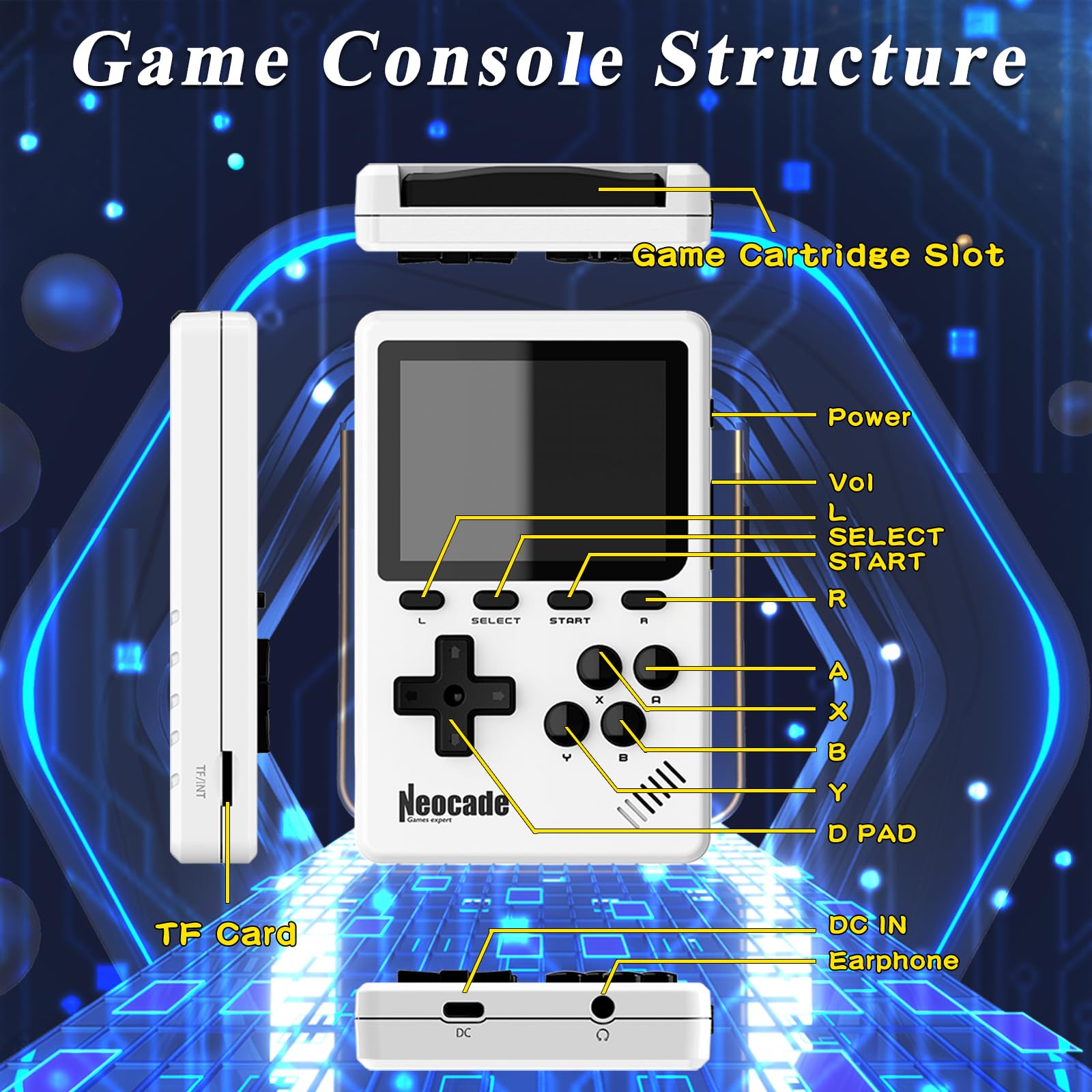 Console de Jeu Vidéo Portable Rétro, 40 Jeux Rétro sous Licence Authentique Pico Préinstallés, Compatible avec Cartouche PIKO/GBA – Blanc