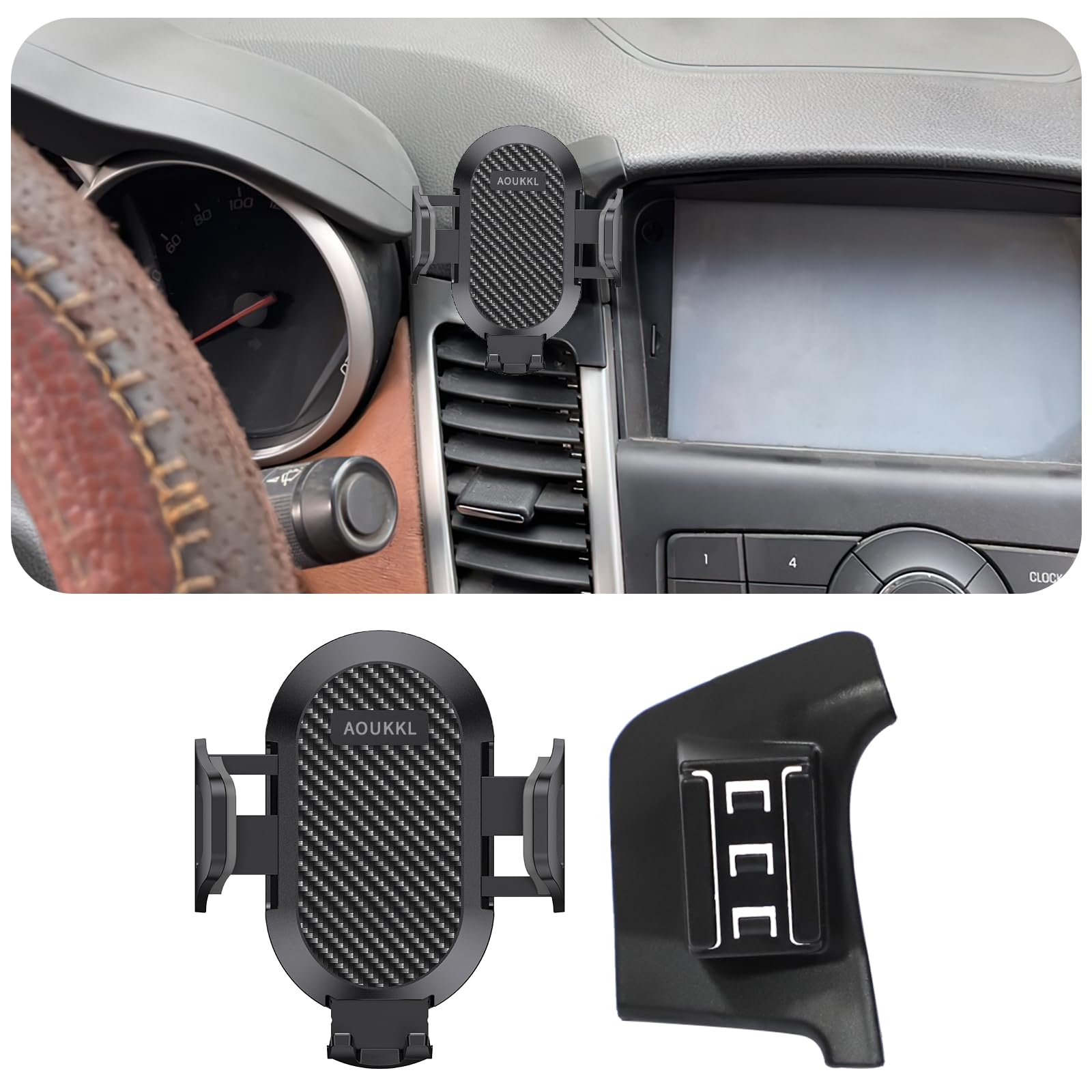 AOUKKL Car Phone Holder Fits for Chevrolet Cruze 2009-2015 Accessories,Thick Cases Friendly,Cell Phone Mount for 4.7-7 in Phones,360 Degree Rotation,