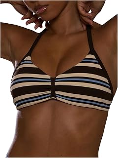MakeMeChic Women's Striped Sports Bras Halter Wireless Athletic Yoga Tops | Workout, Backless, Ribbed, Cute Sports Bra, V Neck, Light Support, Crop Tops