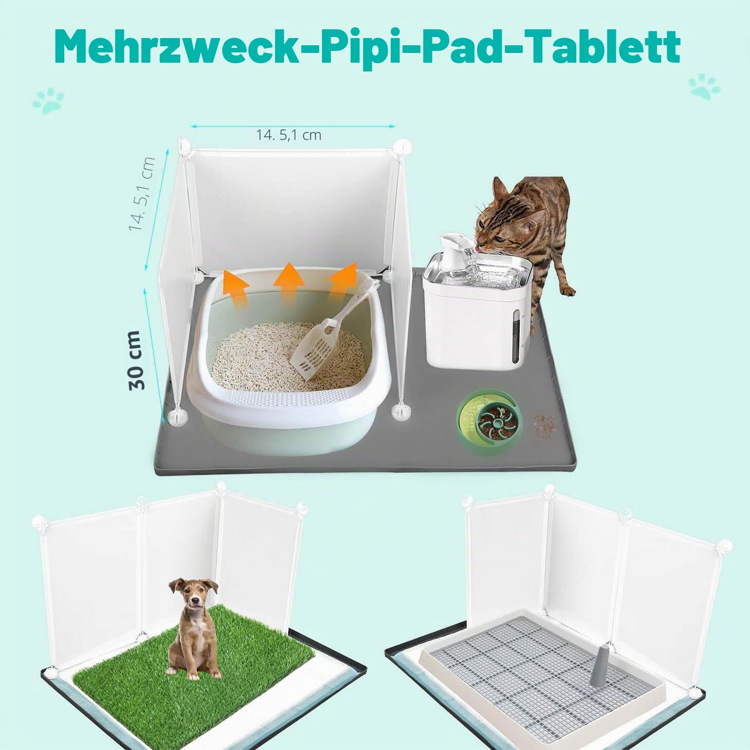 Purrfect Pfotentoilette mit hohen Wänden, Indoor-Hundetöpfchen für kleine und mittelgroße Hunde, kein Verschütten von Urinierpad-Halter