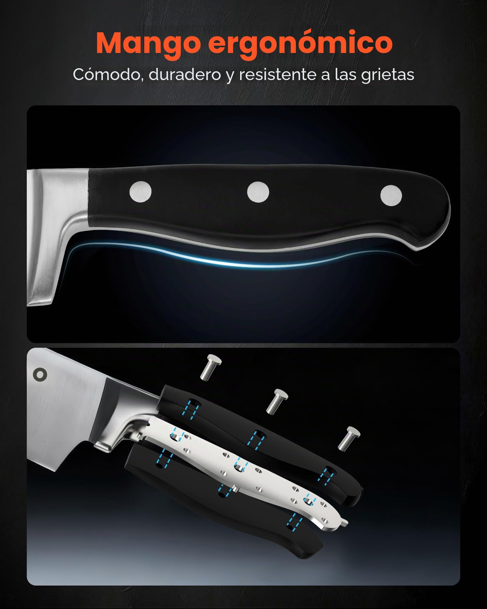 VEVOR Juego de Cuchillos de Cocina, con Bloque de Madera y Afilador, con Cuchillos Afilados de Acero Inoxidable de Alto Carbono, con Mango Resistente a Roturas, para Cocineros Aficionados, 15 uds