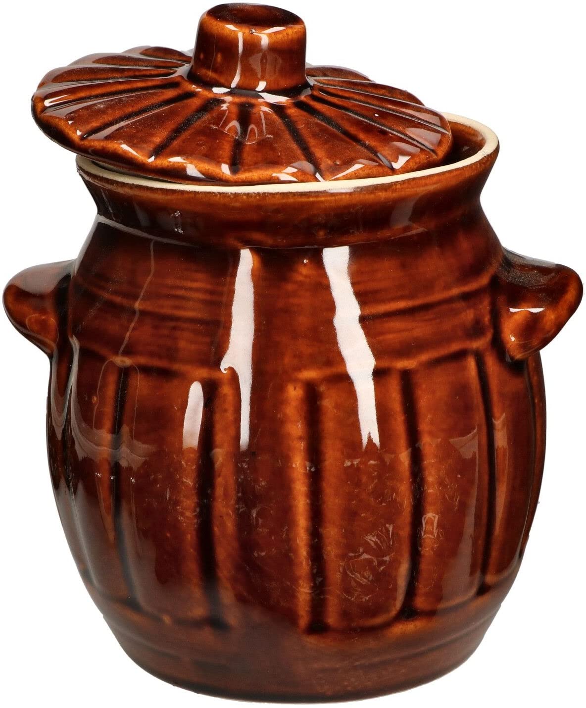 KOTARBAU® Gärtopf Steinguttopf 1,2 L Sauerkrauttopf Gurkentopf mit Deckel Einmachtopf Keramiktopf Steinzeuggefäß Kleine Keramikfass Braun Tontopf Steingut